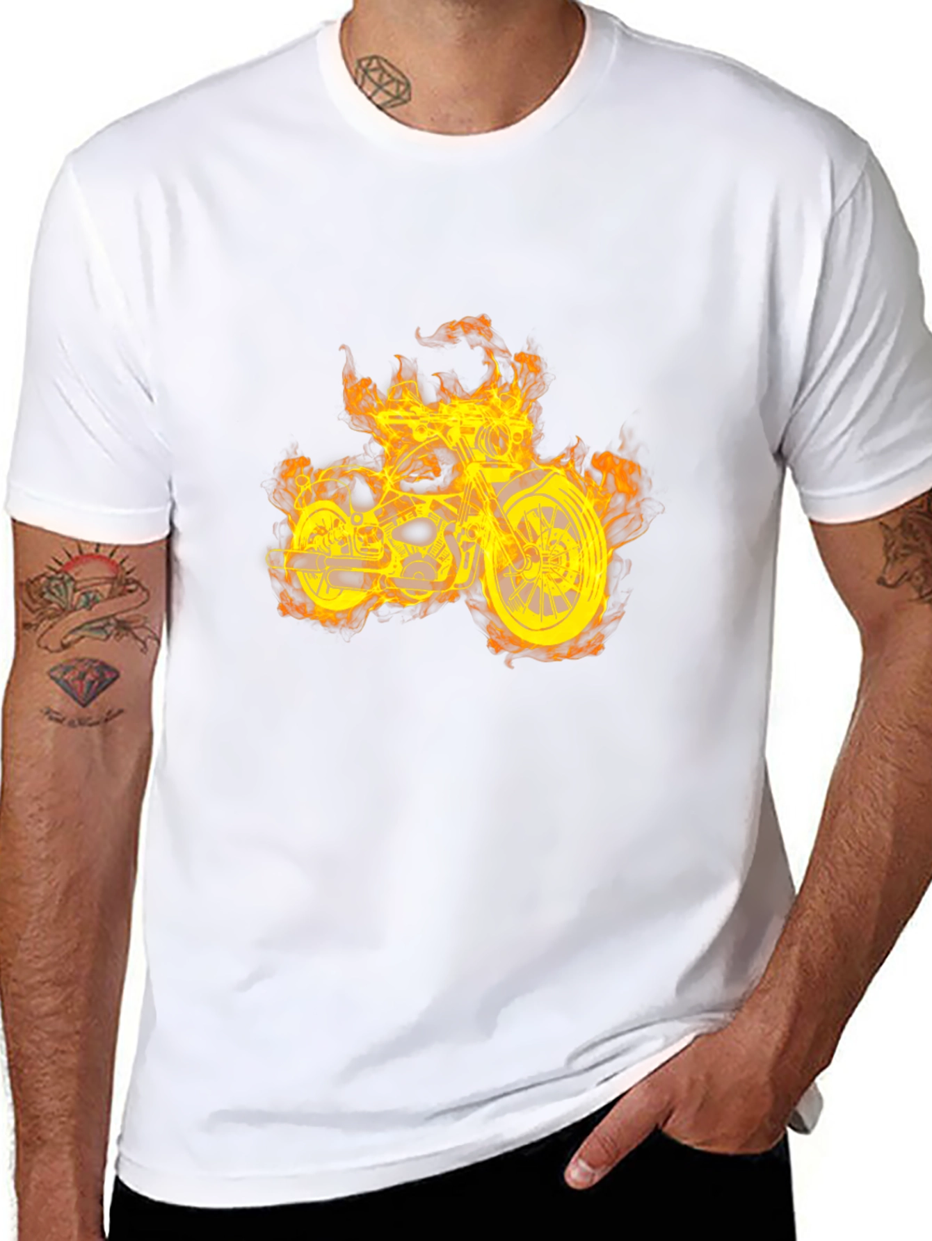 Fiery Motorcycle Graphic T-Shirt - Black