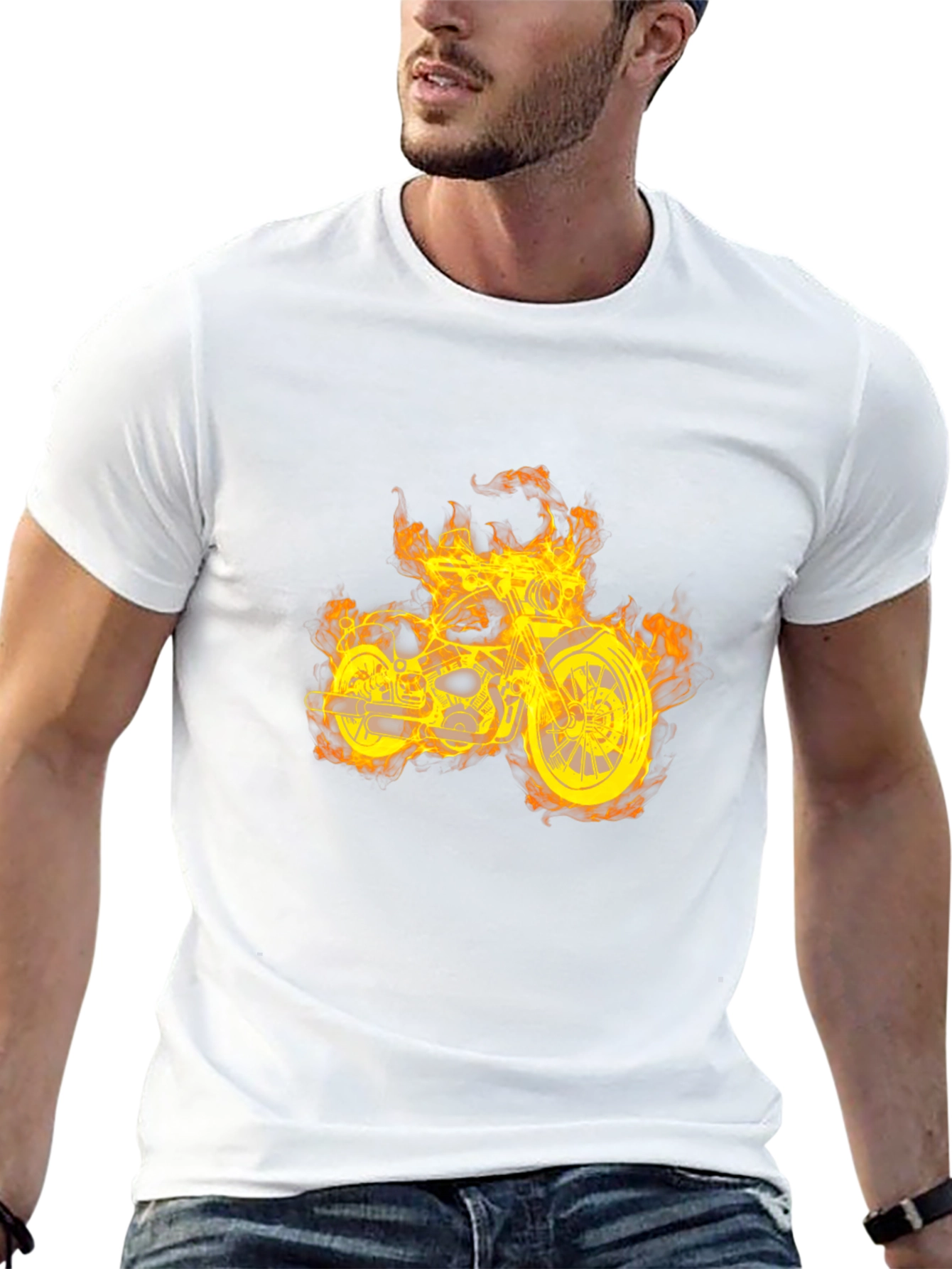 Fiery Motorcycle Graphic T-Shirt - Black