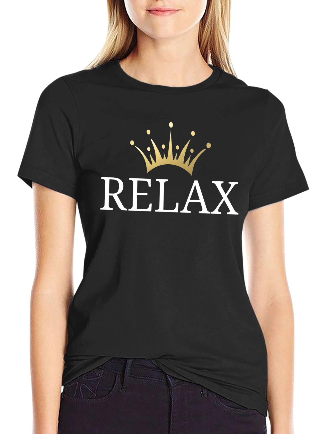 Relax Crown Graphic Tee - Black Cotton T-Shirt