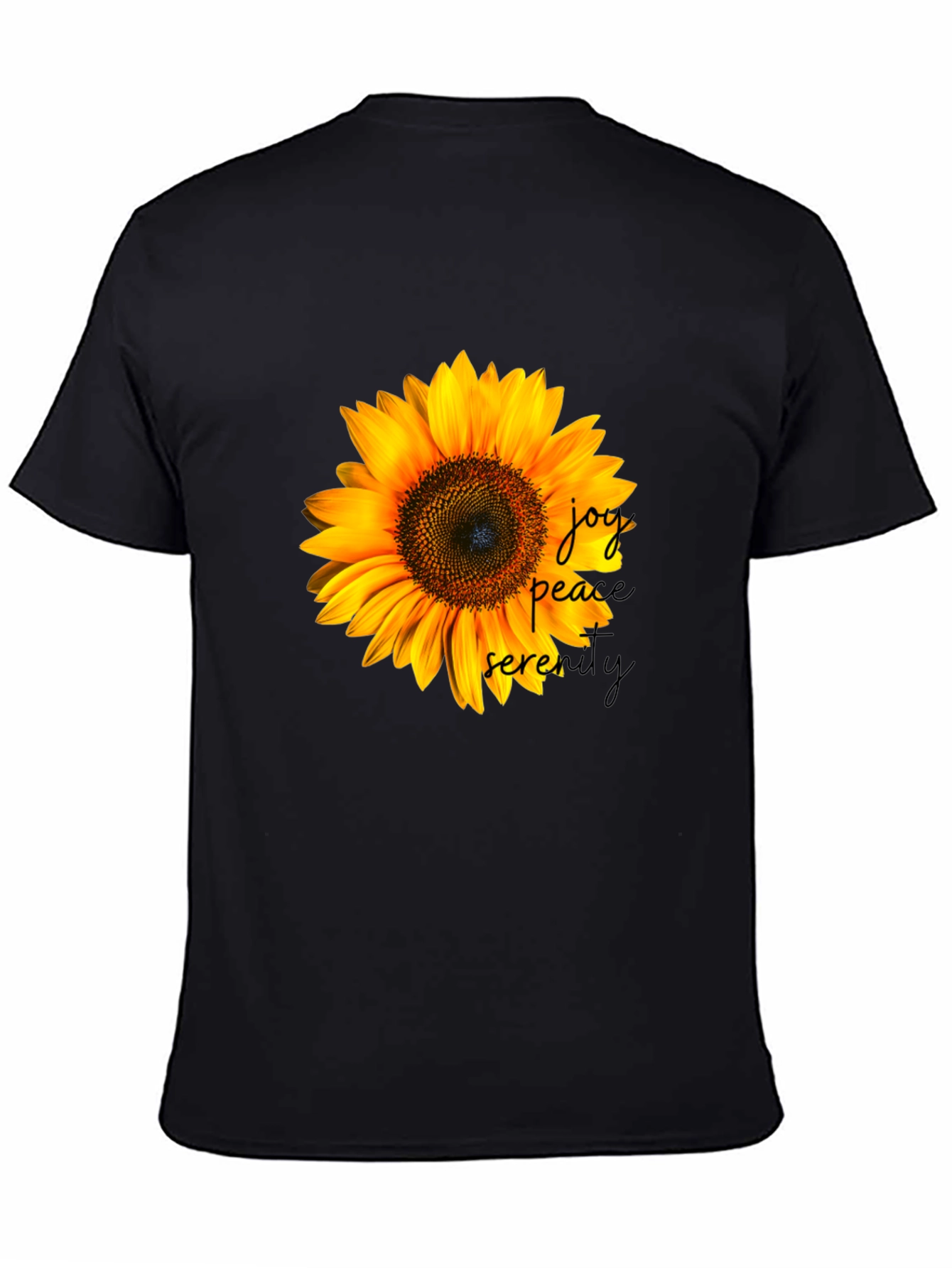 Sunflower Joy Peace Serenity Black T-Shirt
