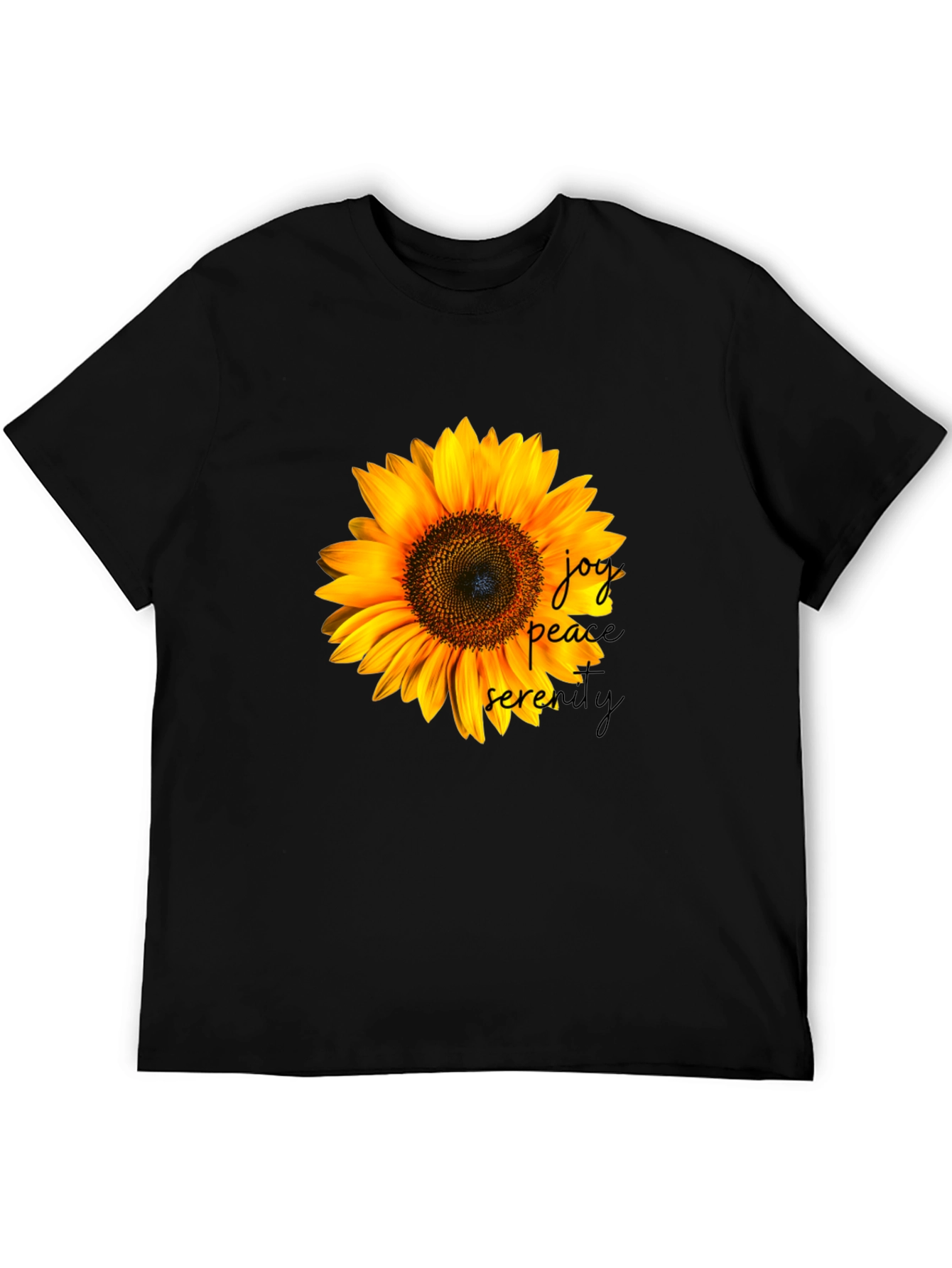 Sunflower Joy Peace Serenity Black T-Shirt