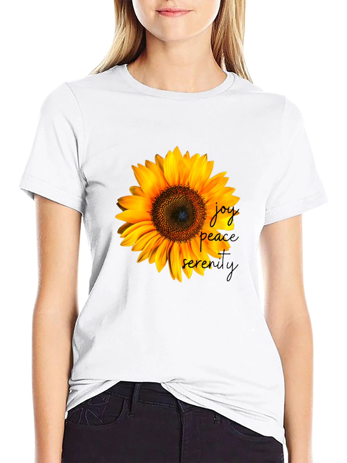 Sunflower Joy Peace Serenity Black T-Shirt