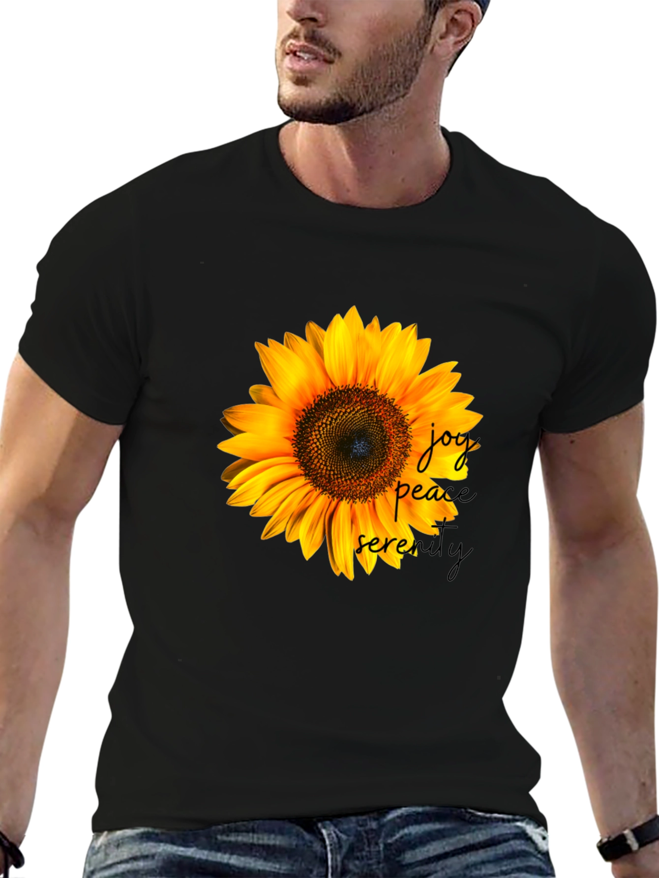 Sunflower Joy Peace Serenity Black T-Shirt