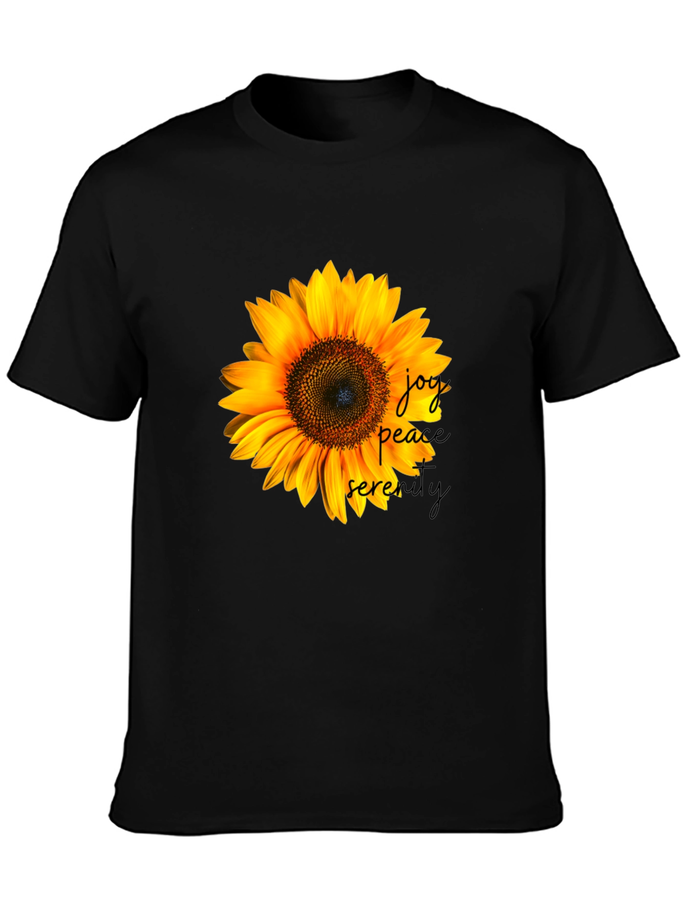 Sunflower Joy Peace Serenity Black T-Shirt