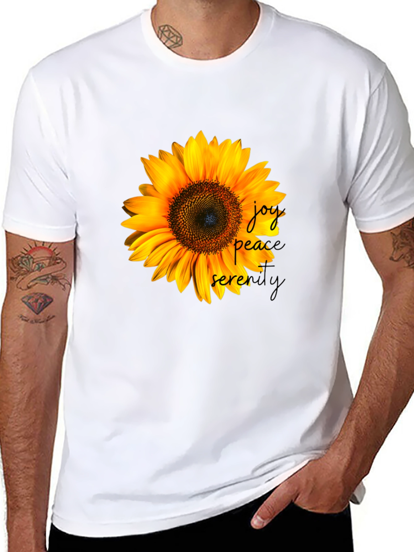 Sunflower Joy Peace Serenity Black T-Shirt