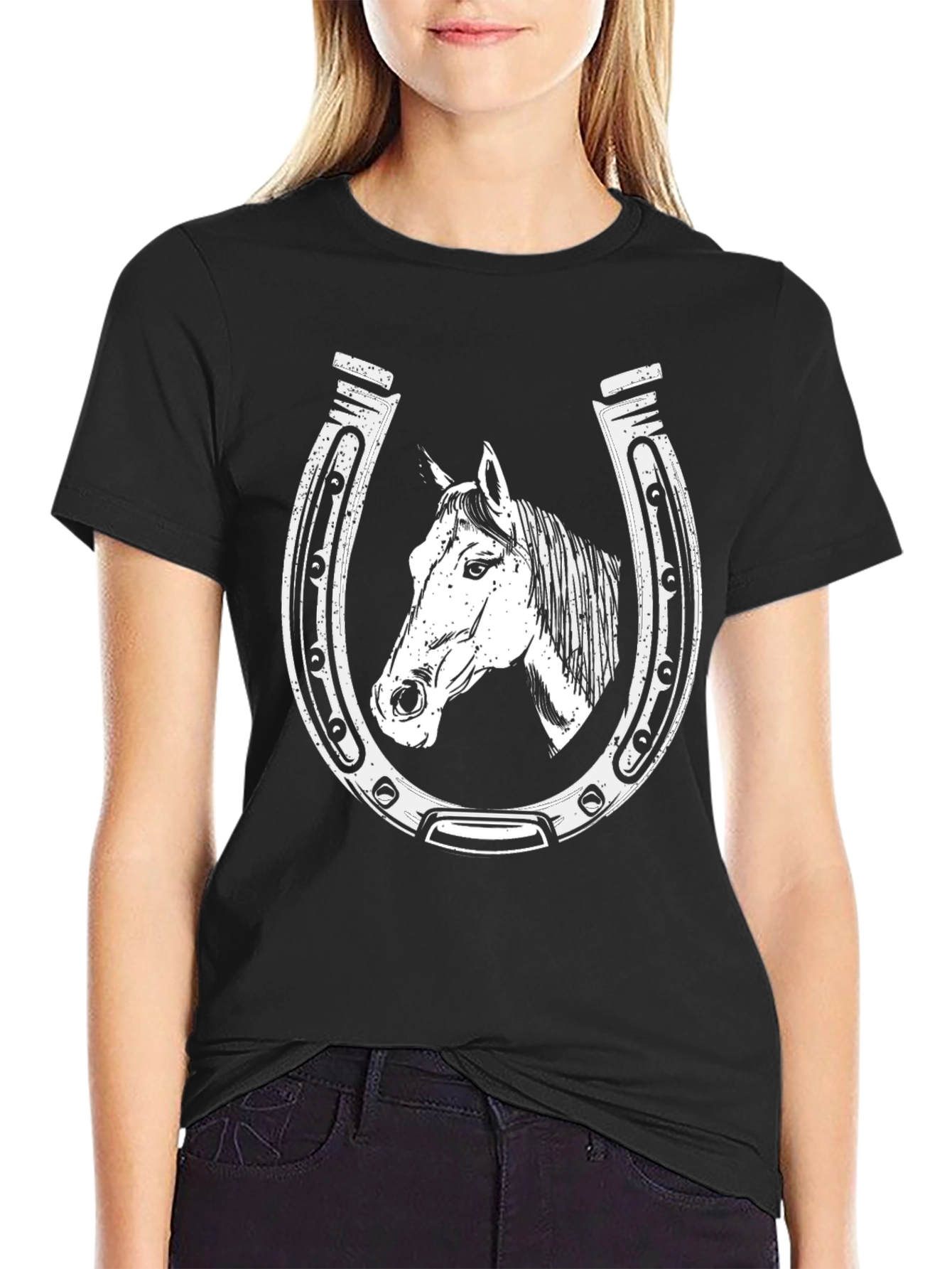 Horse and Horseshoe Graphic Tee - Black