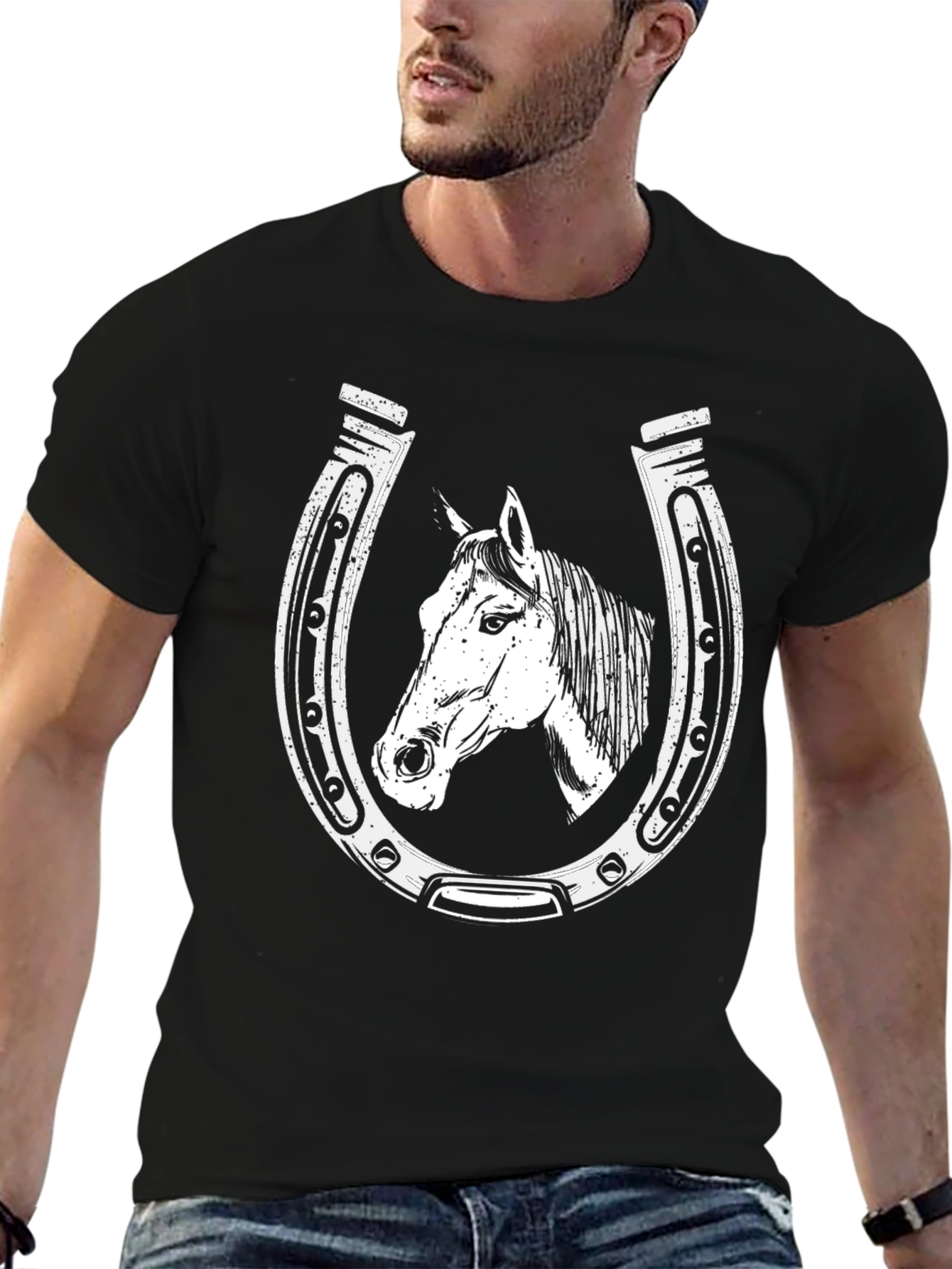 Horse and Horseshoe Graphic Tee - Black