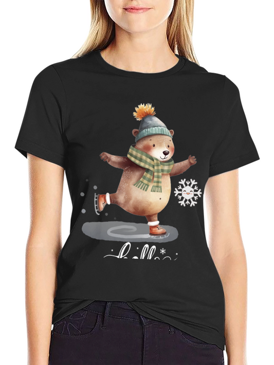 Cute Bear Ice Skating Graphic Tee