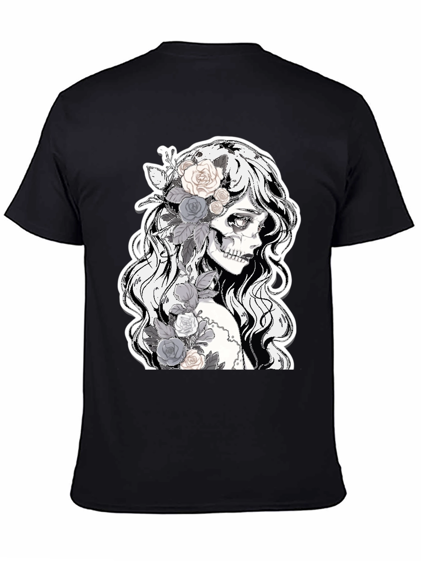 Floral Skull Graphic Tee - Dark Fashion