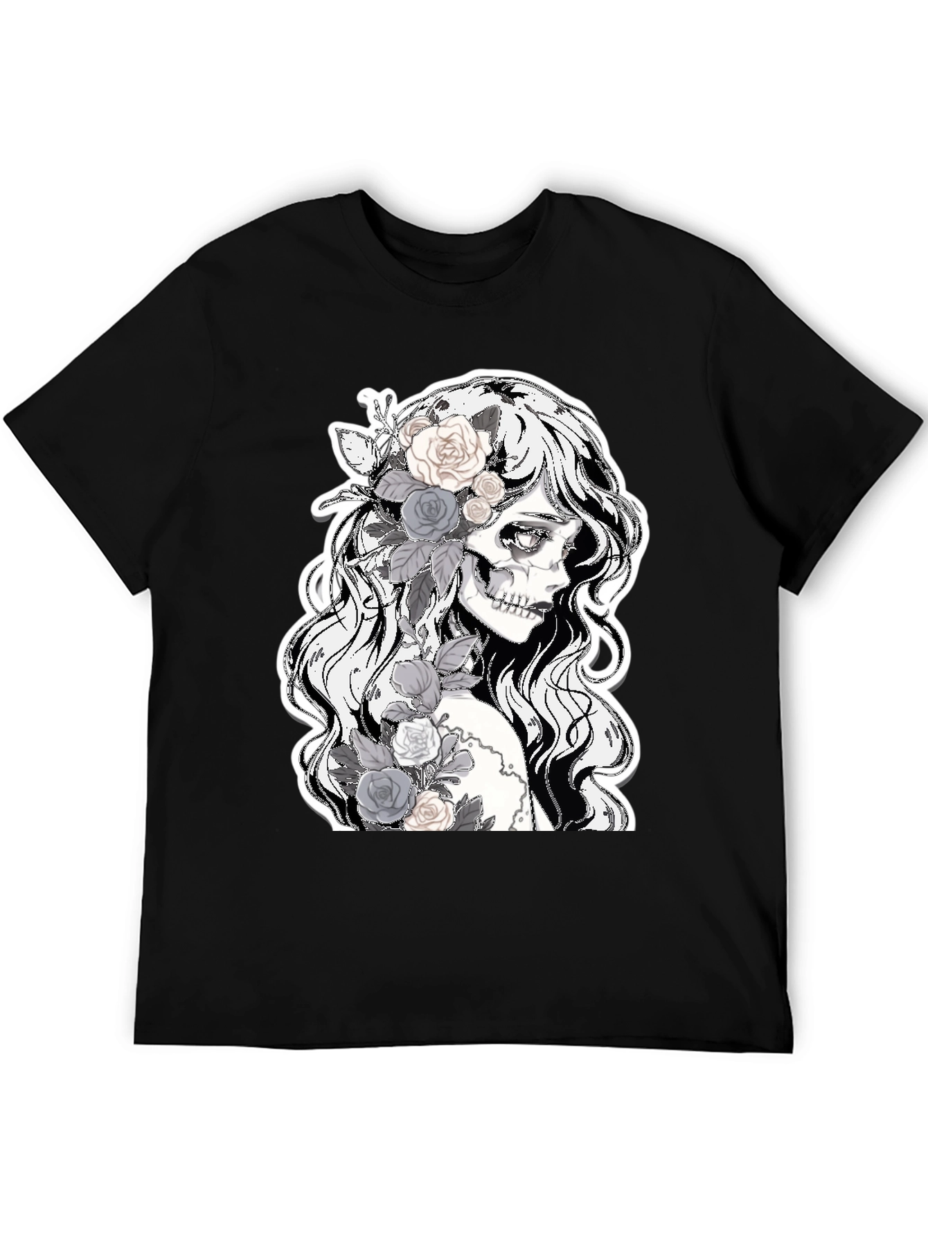 Floral Skull Graphic Tee - Dark Fashion