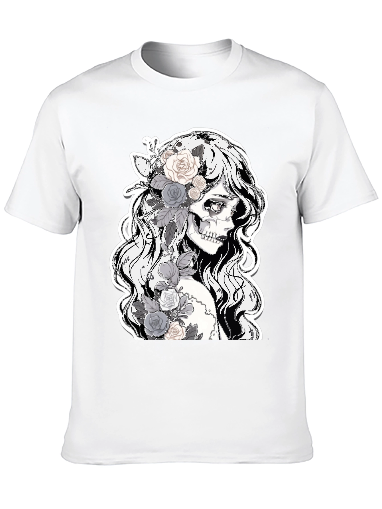 Floral Skull Graphic Tee - Dark Fashion