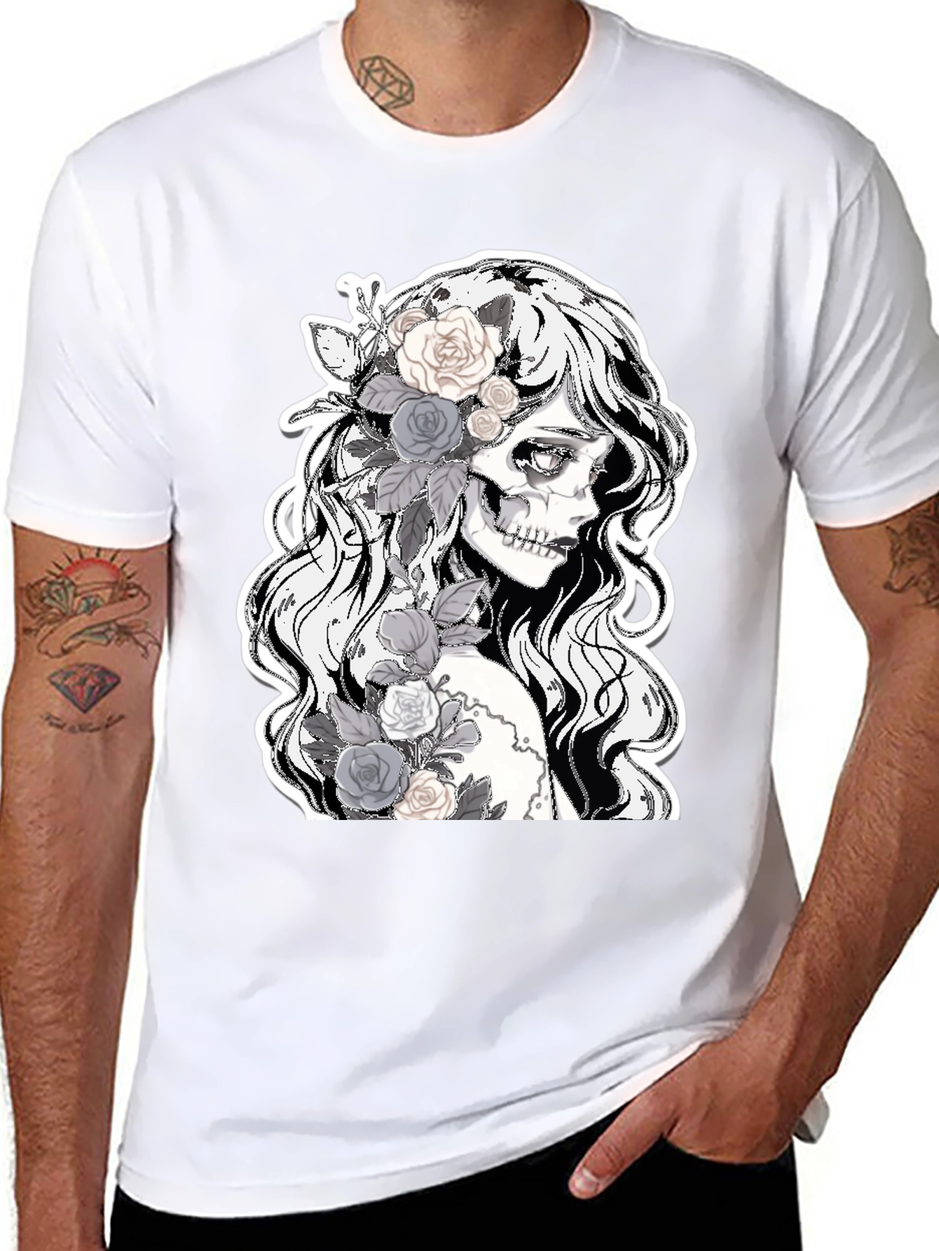 Floral Skull Graphic Tee - Dark Fashion