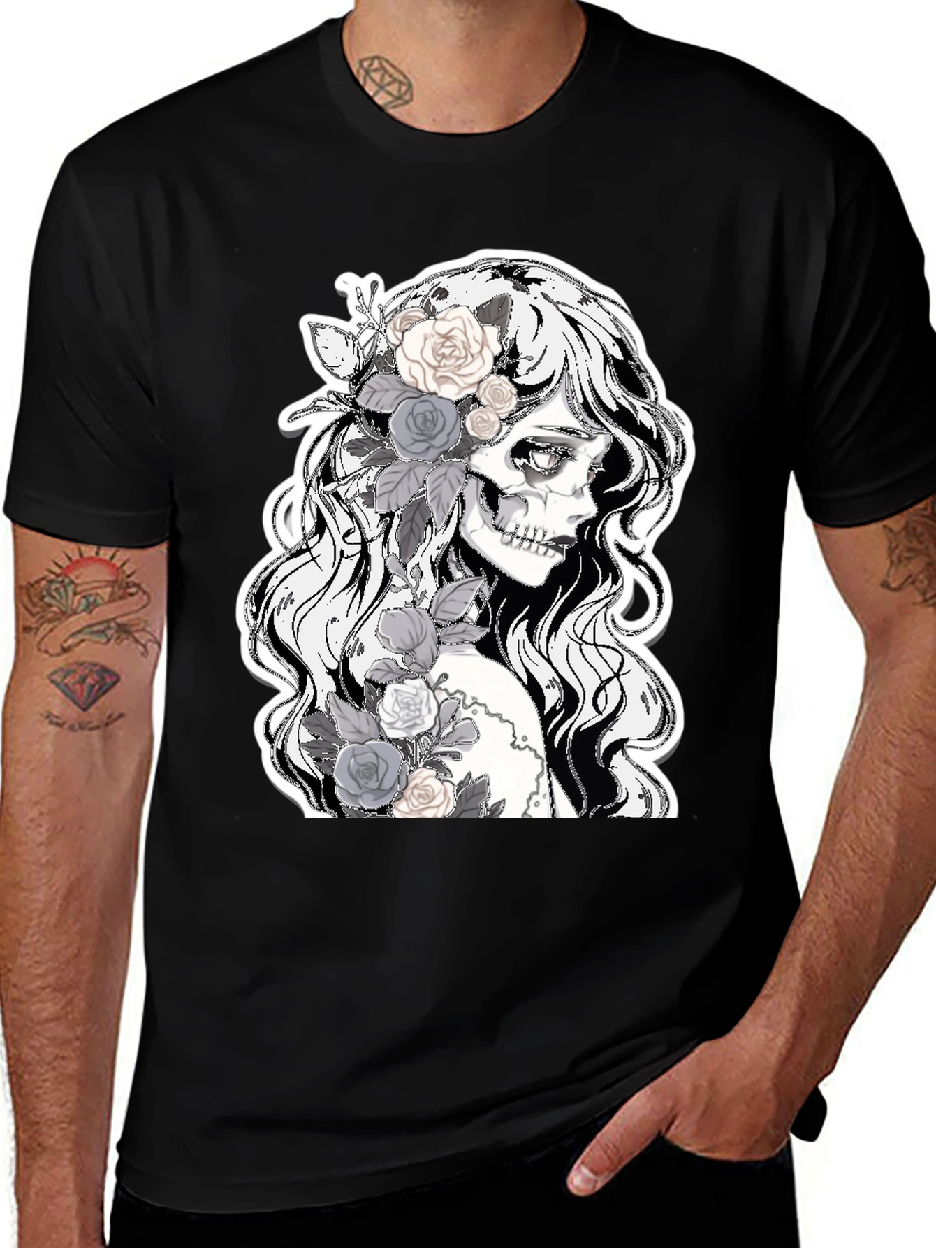 Floral Skull Graphic Tee - Dark Fashion