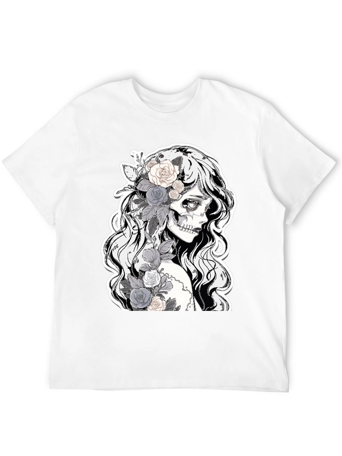 Floral Skull Graphic Tee - Dark Fashion