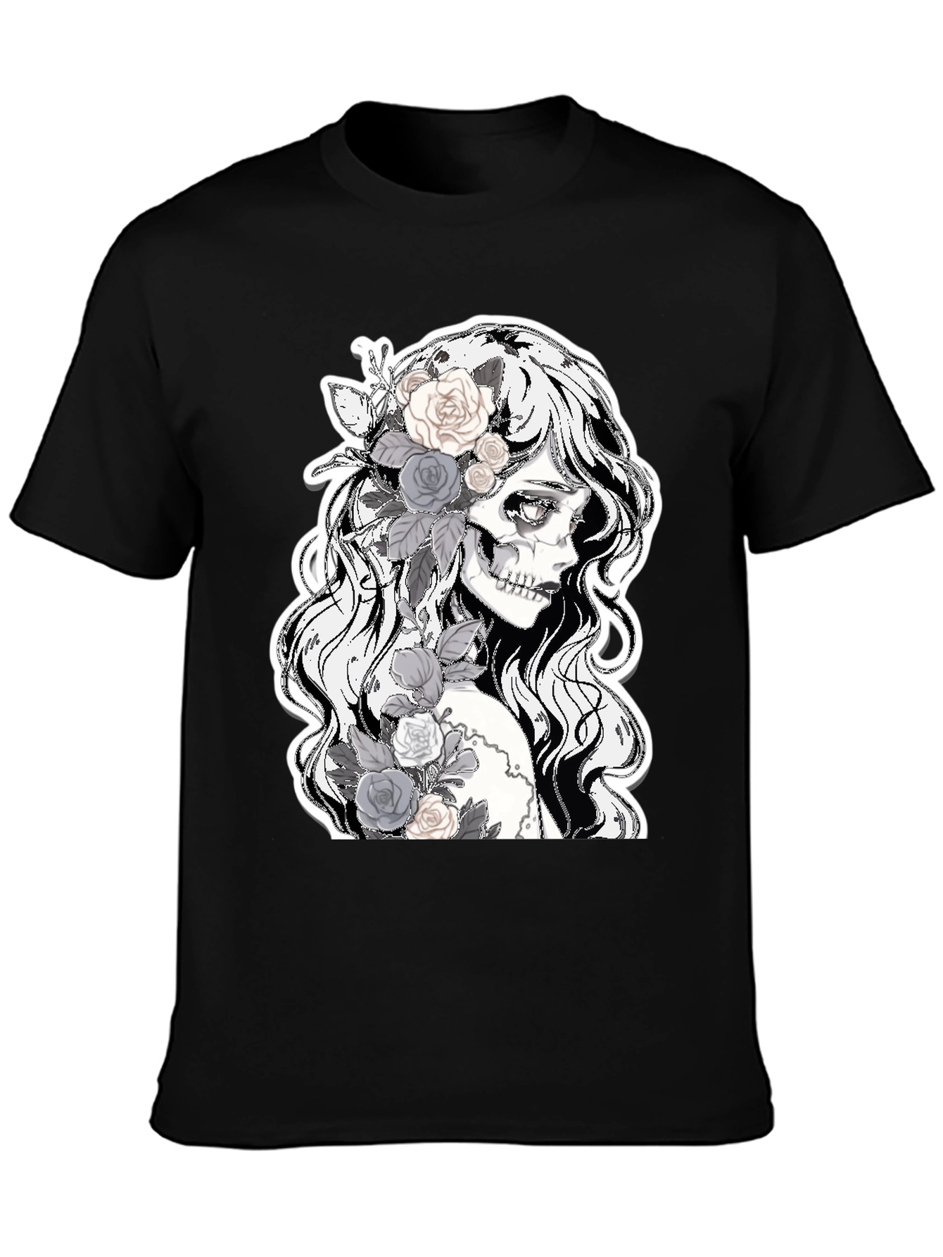 Floral Skull Graphic Tee - Dark Fashion