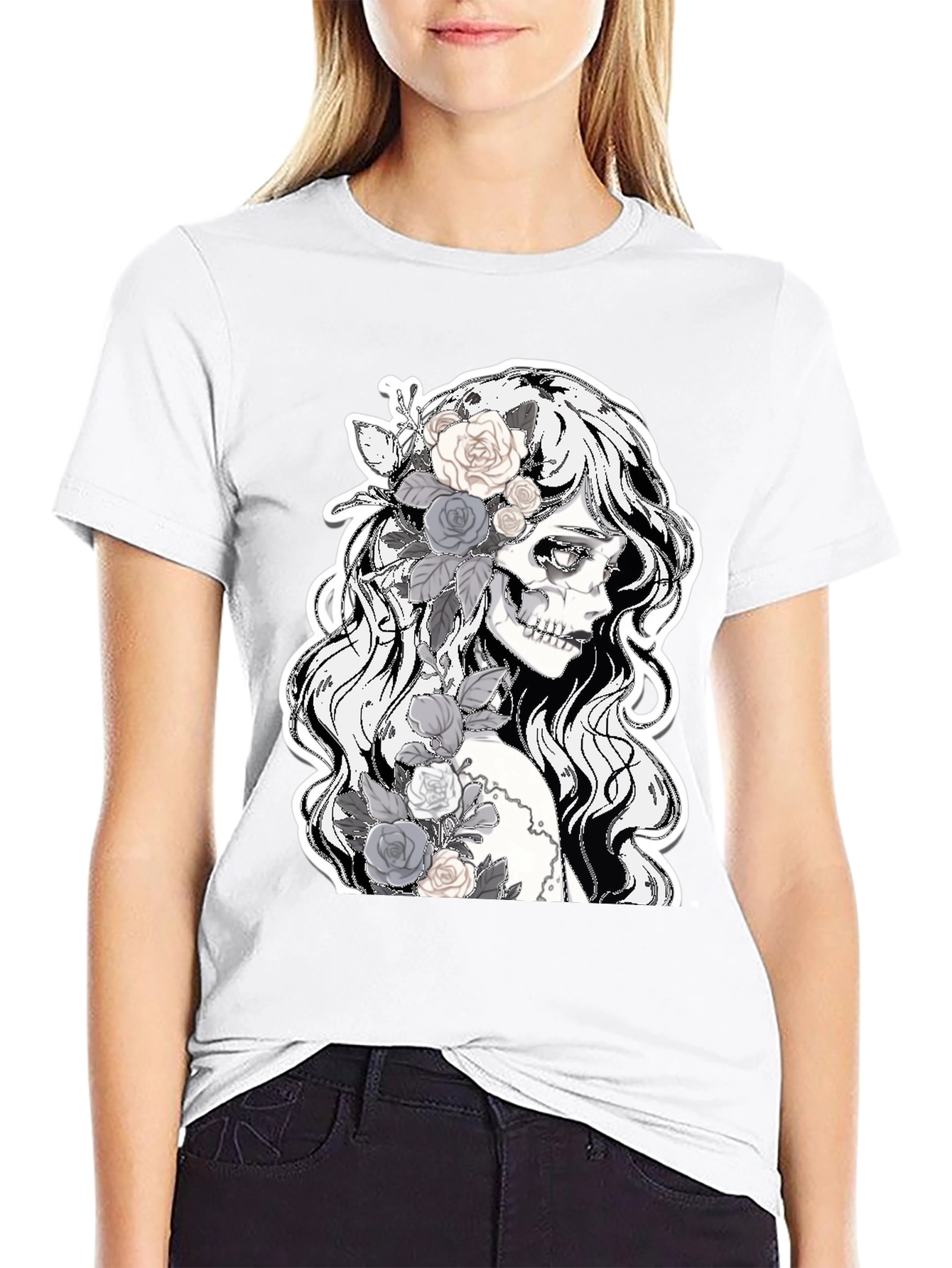Floral Skull Graphic Tee - Dark Fashion