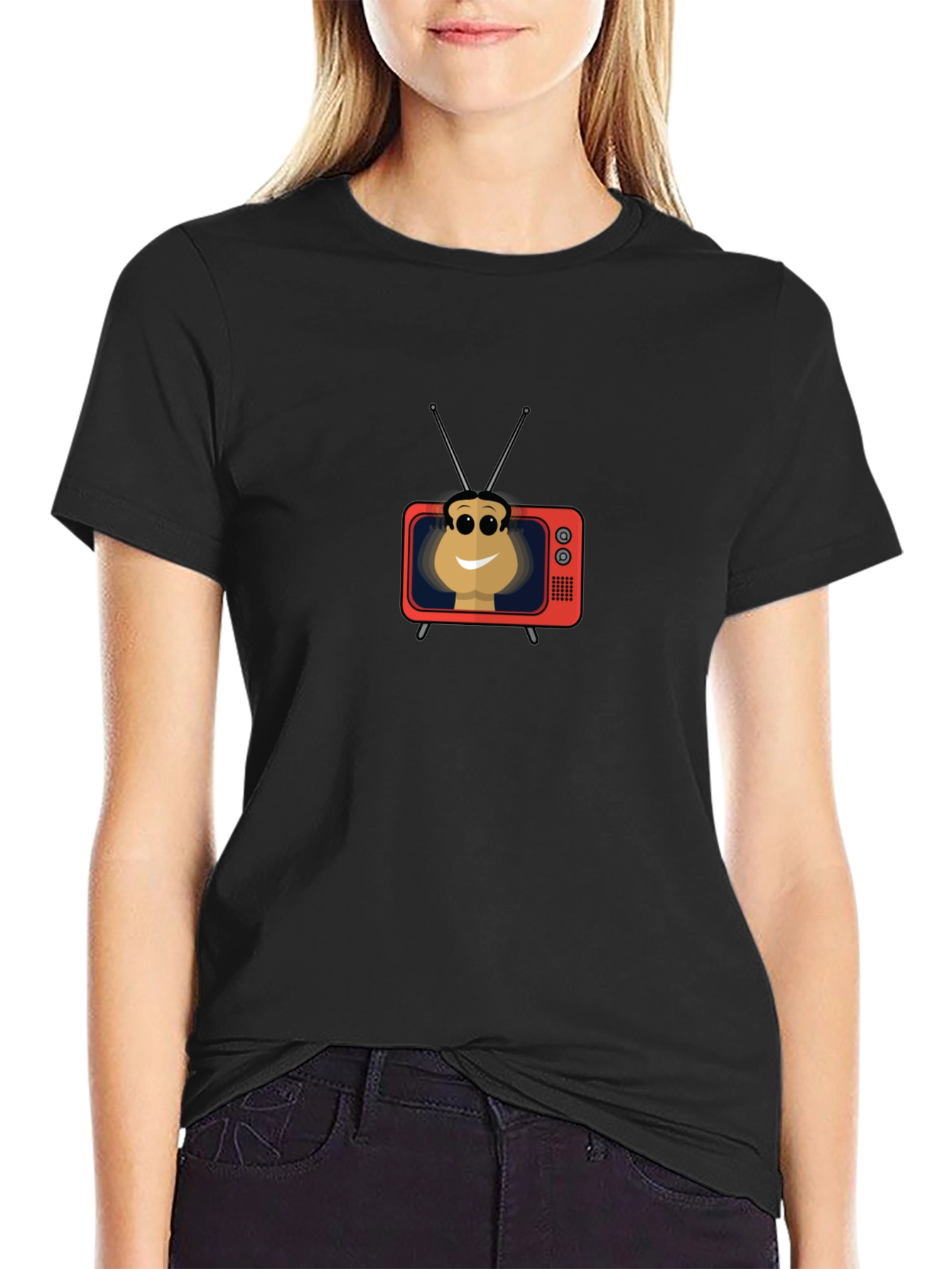 Retro TV Head Graphic Tee - Black Casual Shirt