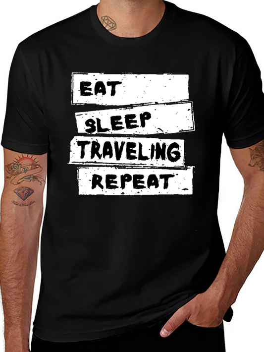 Eat Sleep Traveling Repeat Black Graphic Tee
