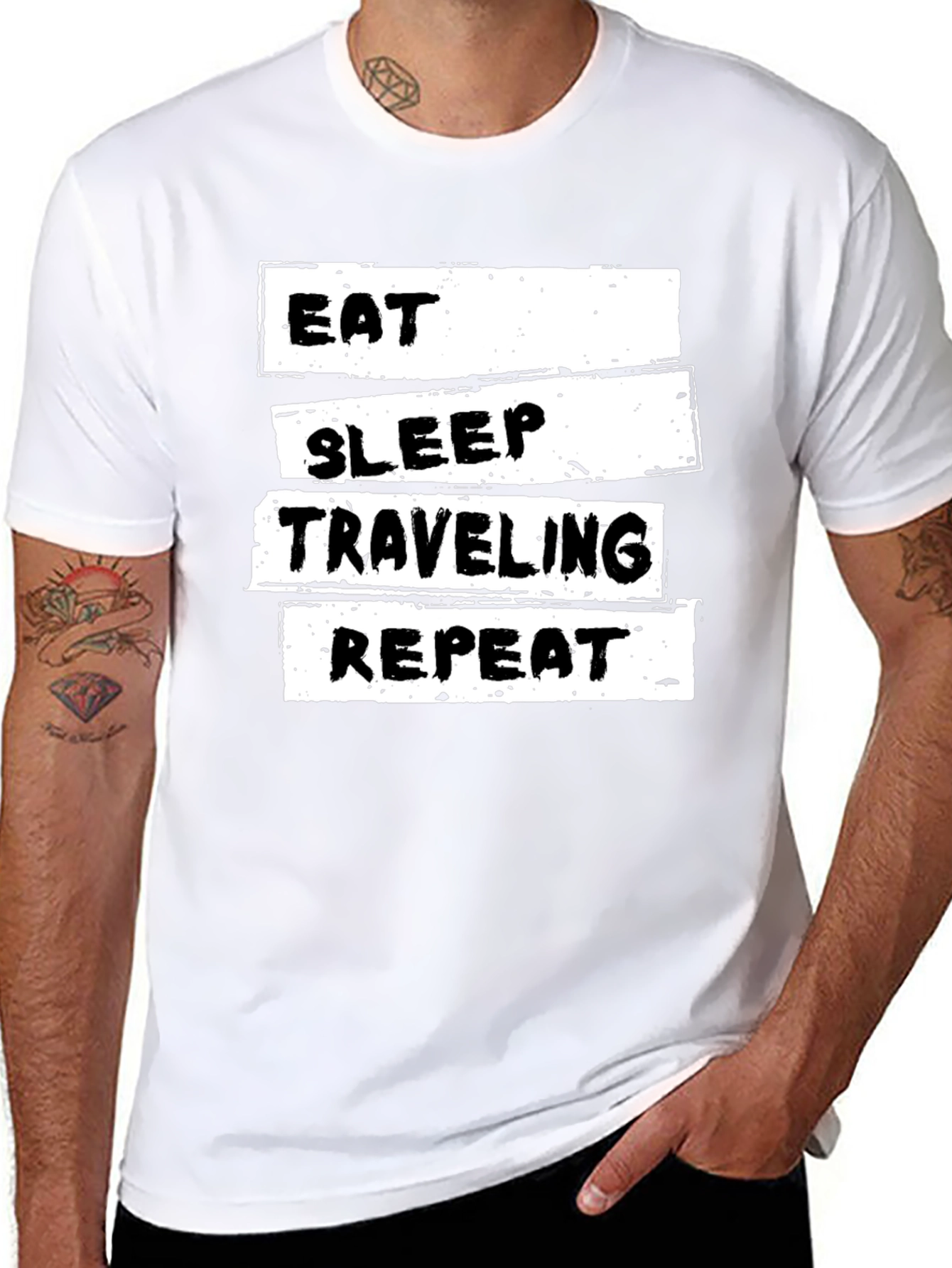 Eat Sleep Traveling Repeat Black Graphic Tee