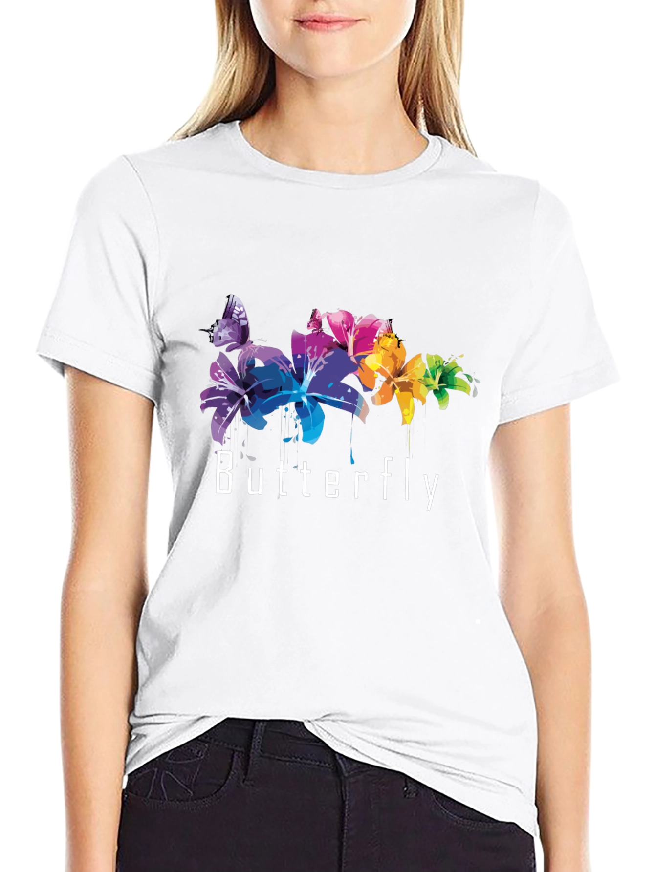 Butterfly Graphic Tee - Trendy Black T-Shirt