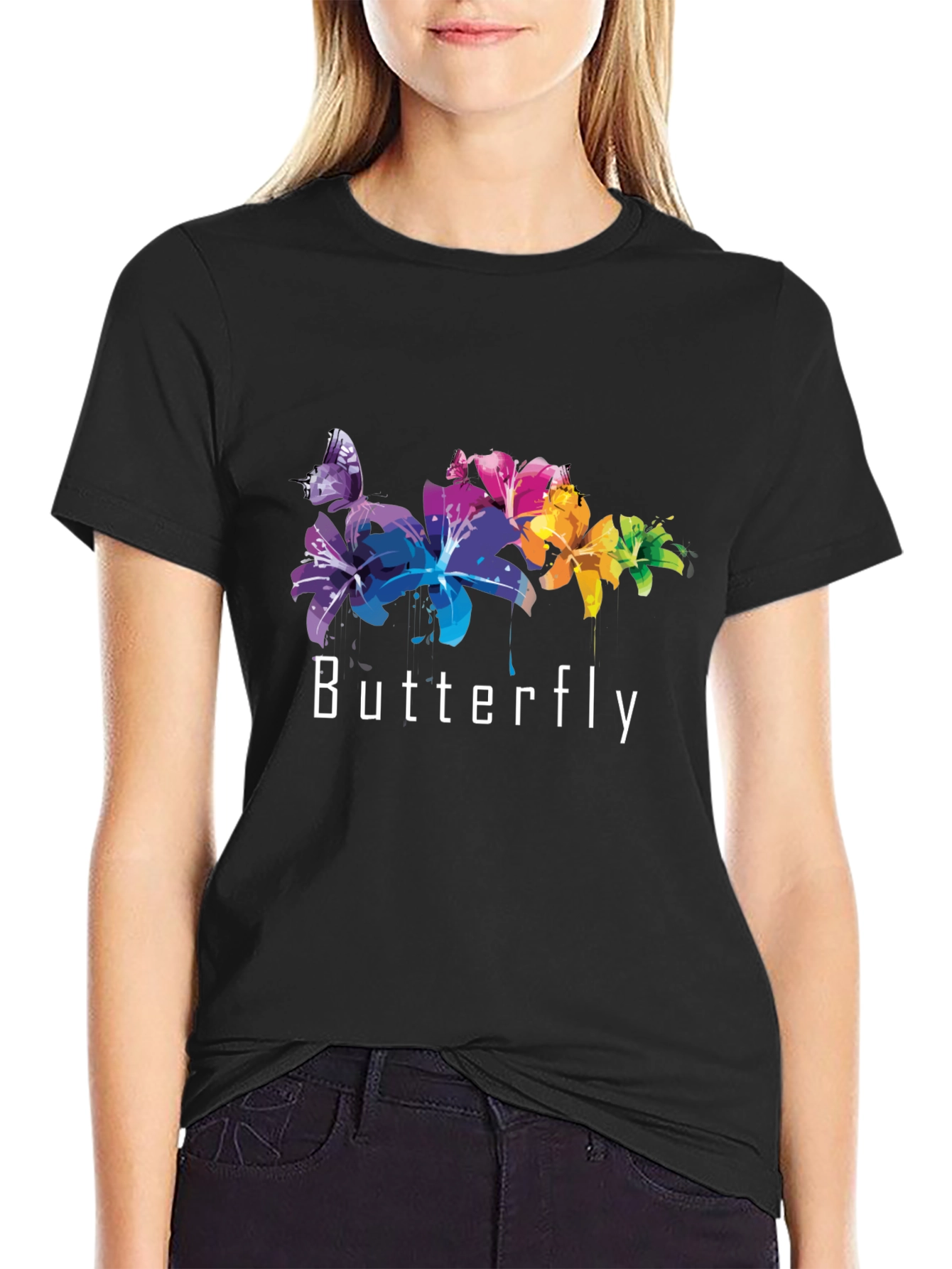 Butterfly Graphic Tee - Trendy Black T-Shirt