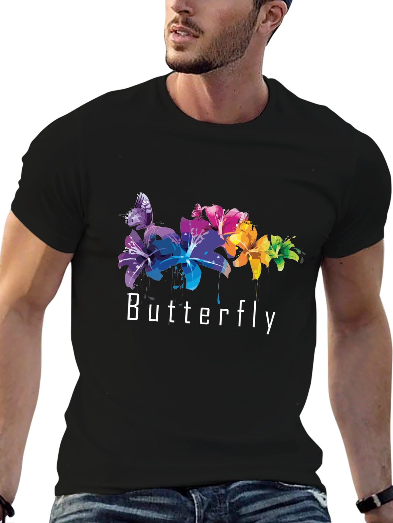 Butterfly Graphic Tee - Trendy Black T-Shirt