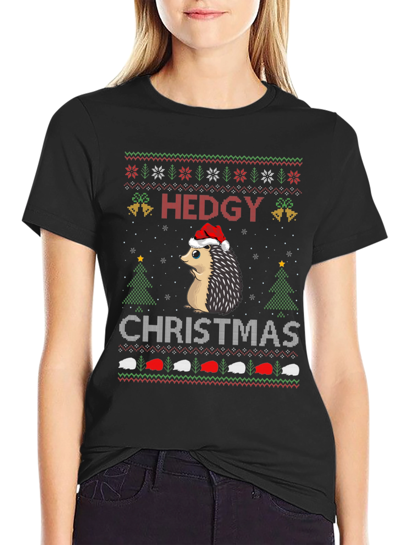 Hedgy Christmas T-Shirt - Ugly Sweater Style