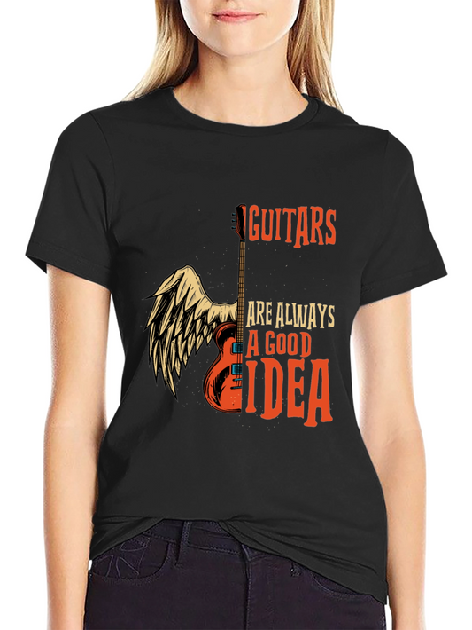 Guitar Always Good Idea Graphic T-Shirt - Black