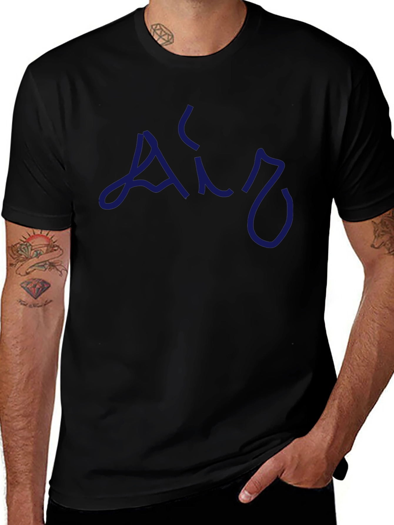 Mens Black T-Shirt with Blue Air Design