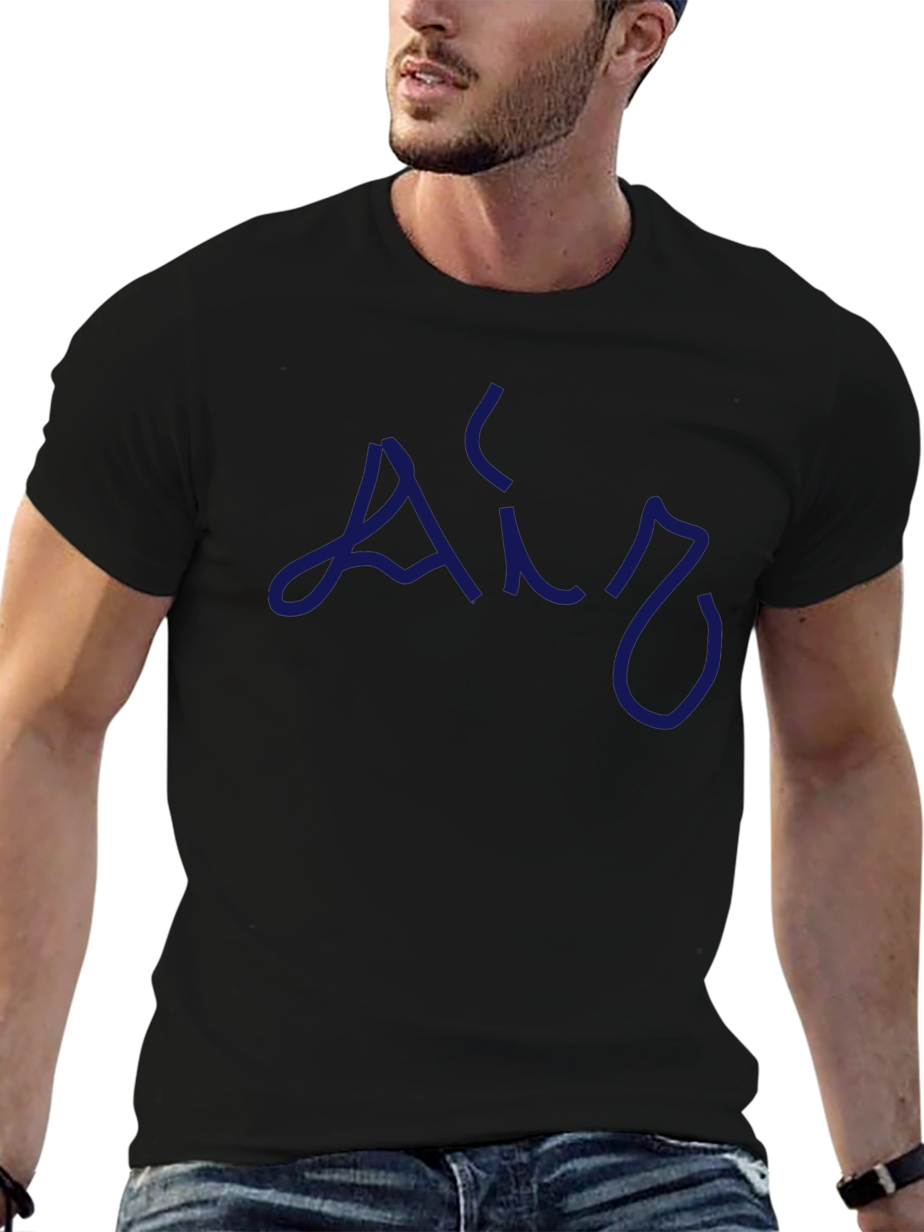 Mens Black T-Shirt with Blue Air Design