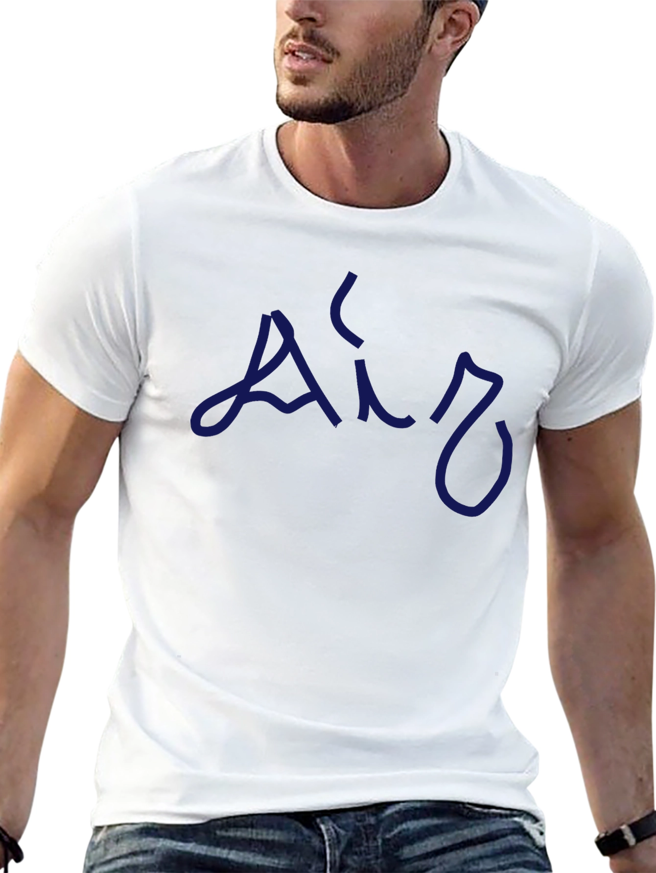 Mens Black T-Shirt with Blue Air Design