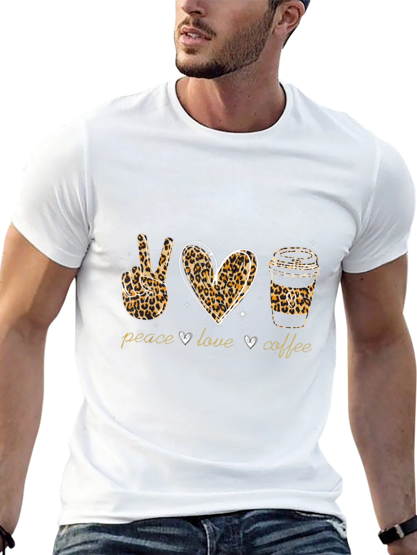 Peace Love Coffee Leopard Print T-Shirt