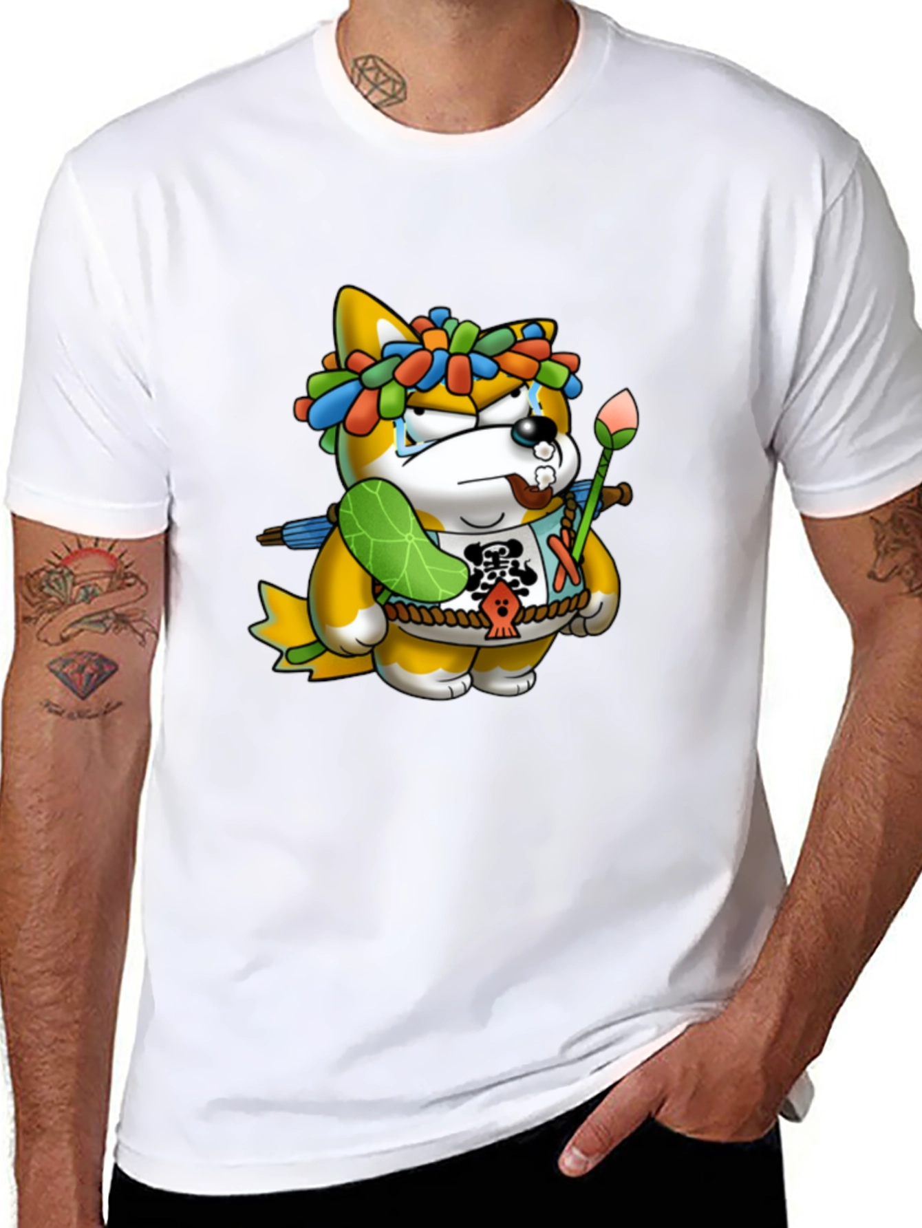 Shiba Inu Cartoon Graphic Black T-Shirt