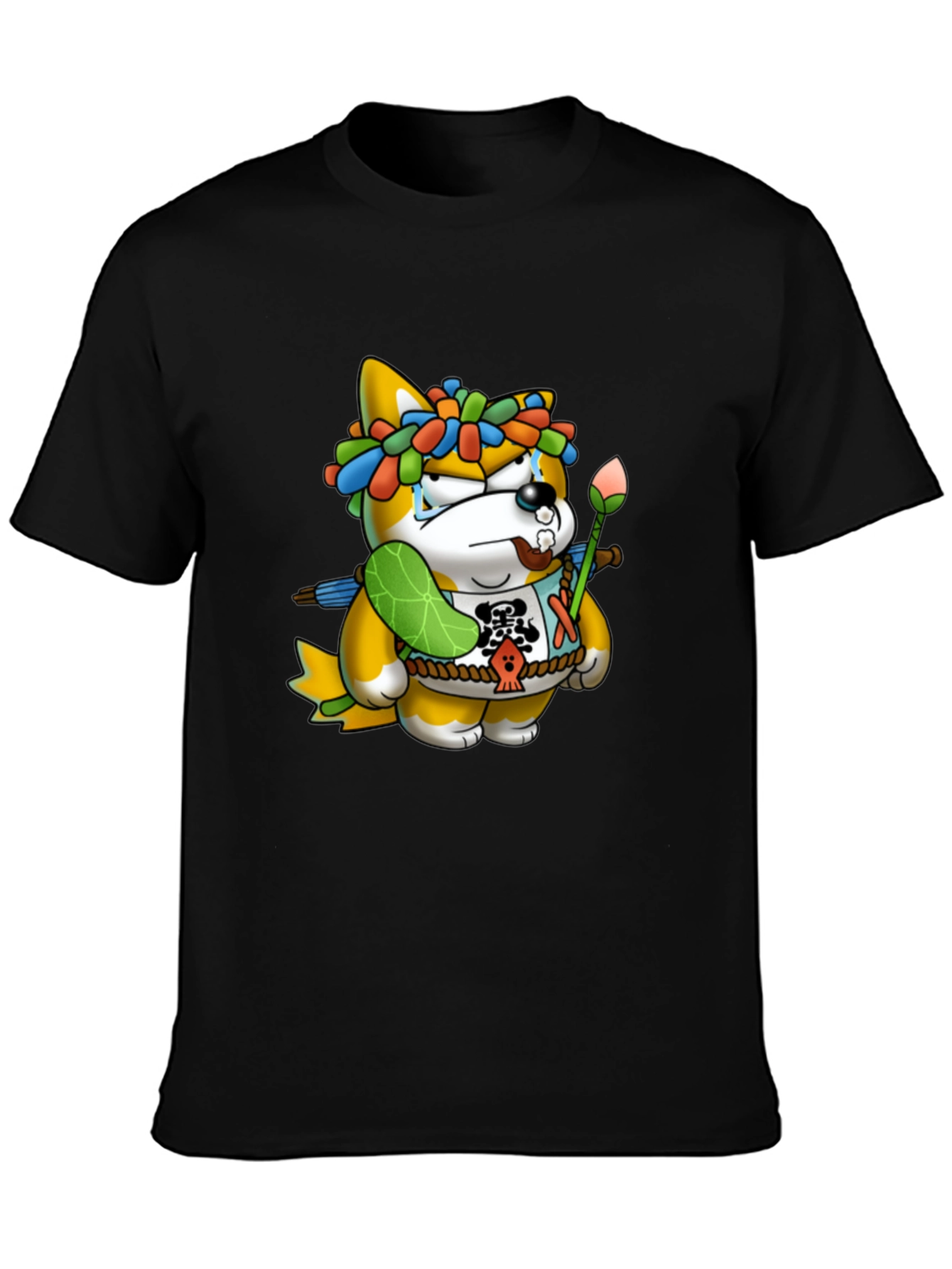 Shiba Inu Cartoon Graphic Black T-Shirt