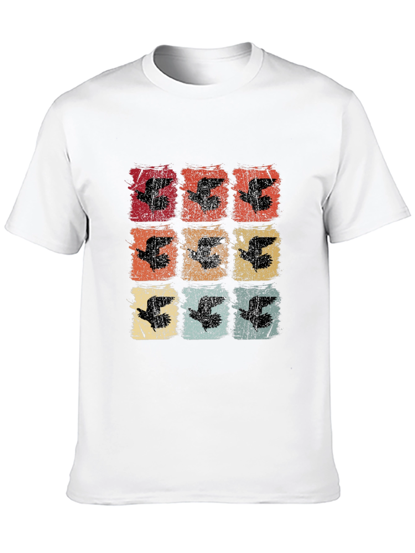Retro Birds Graphic Print Black T-Shirt