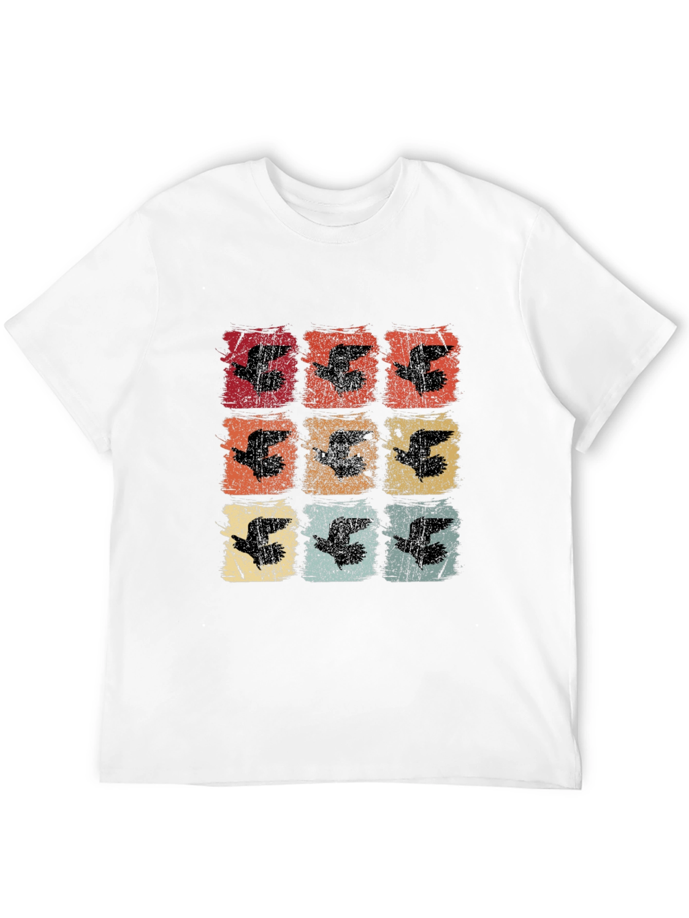 Retro Birds Graphic Print Black T-Shirt