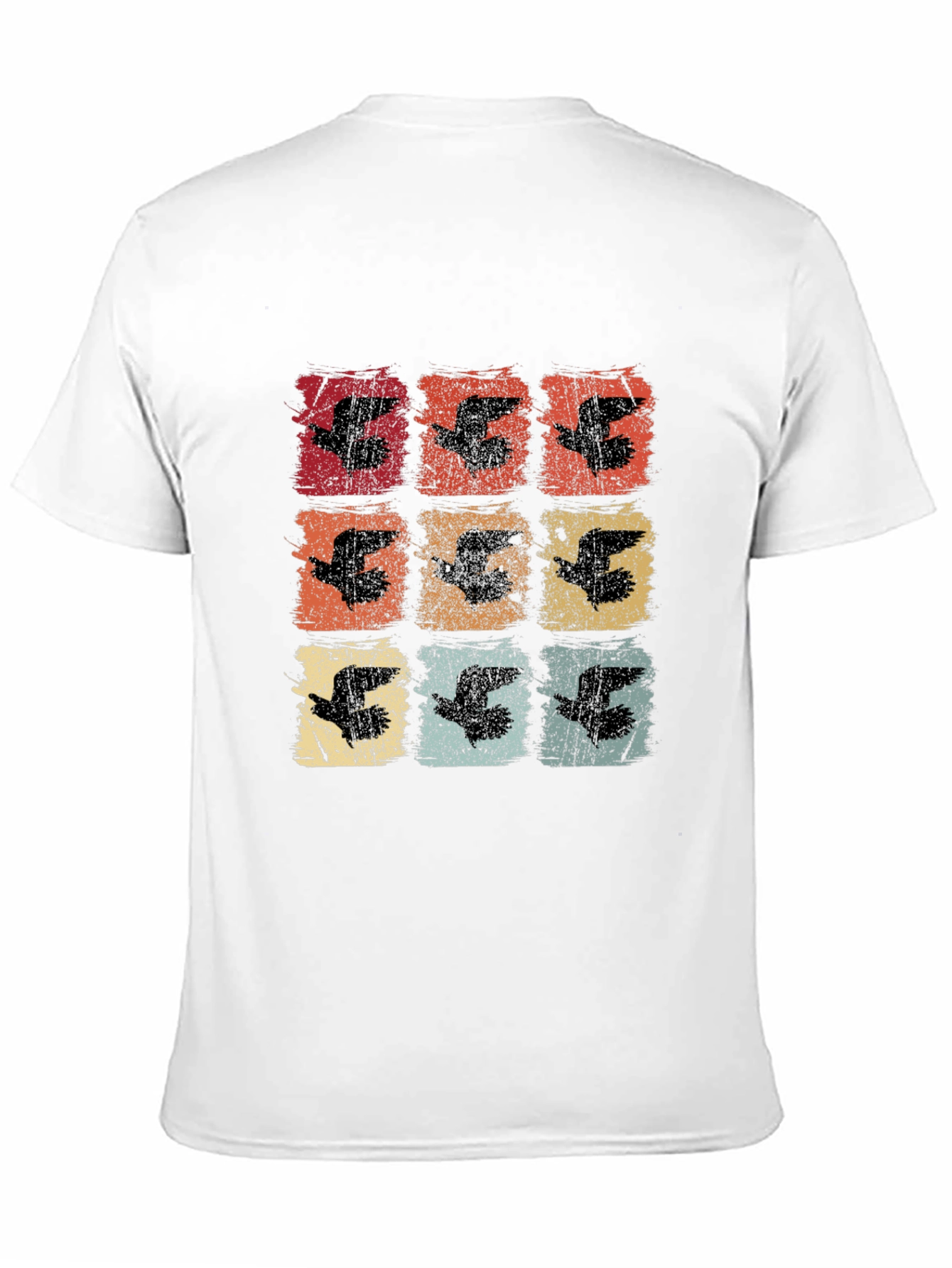Retro Birds Graphic Print Black T-Shirt