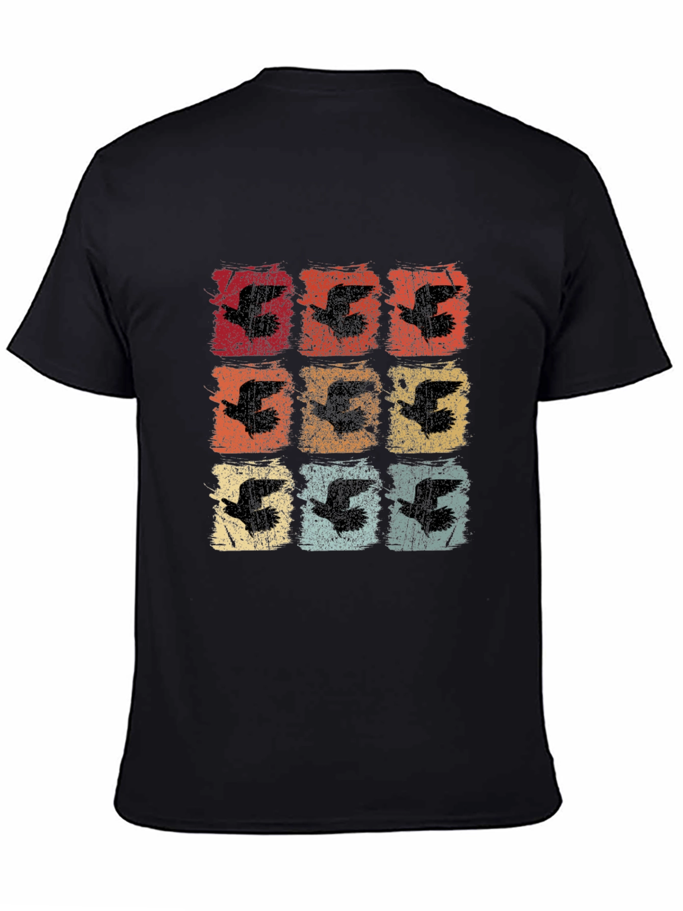 Retro Birds Graphic Print Black T-Shirt