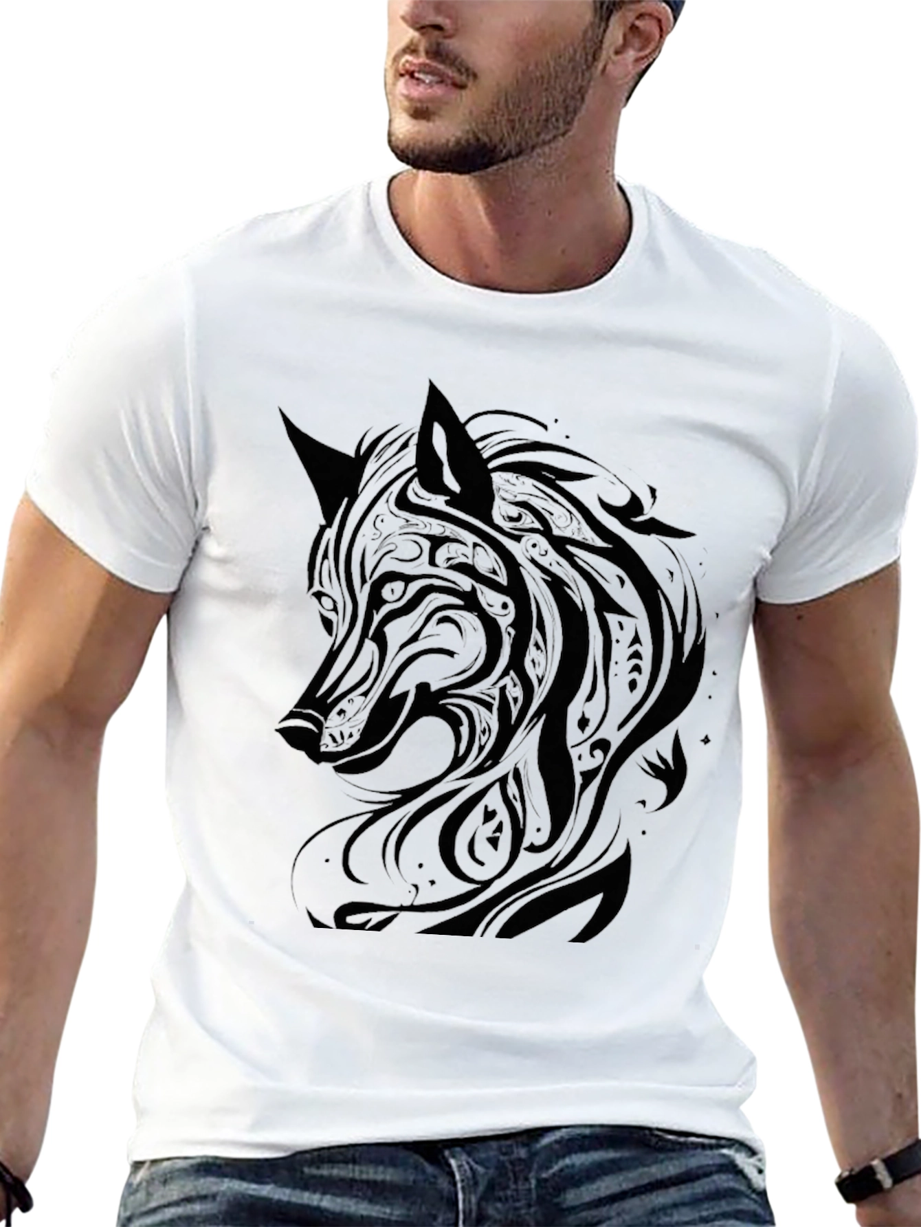Wolf Graphic Print Black T-Shirt
