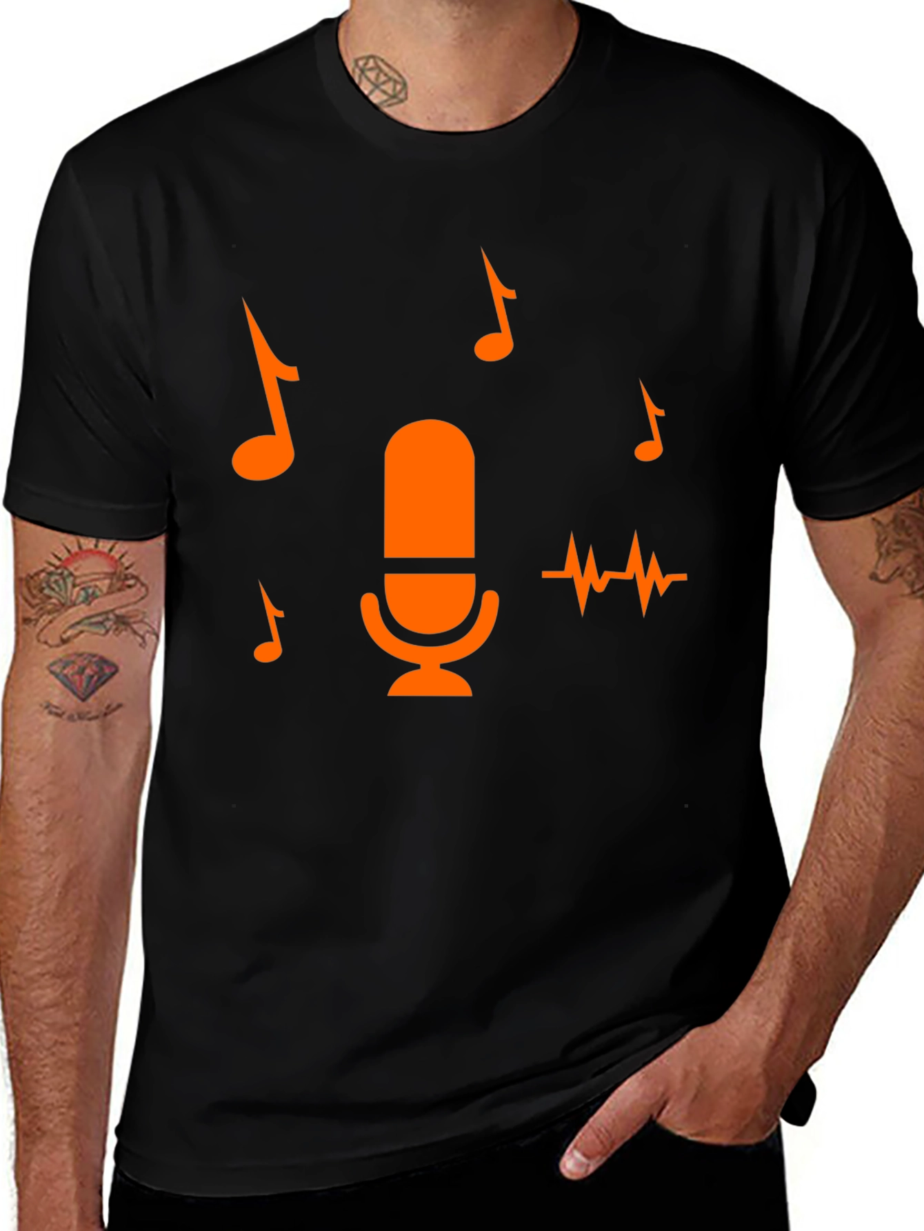 Music Lover Tee: Microphone & Notes Graphic T-Shirt