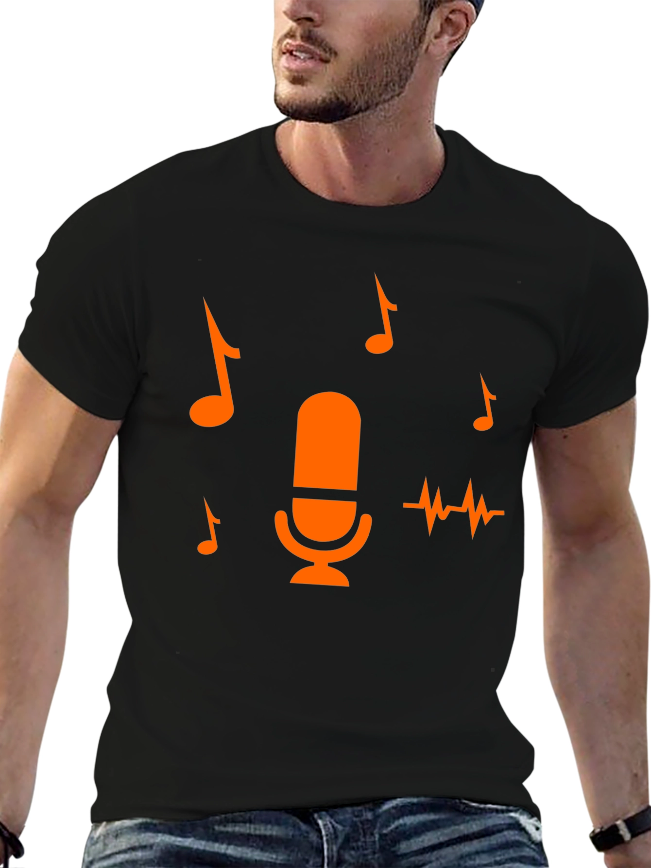 Music Lover Tee: Microphone & Notes Graphic T-Shirt