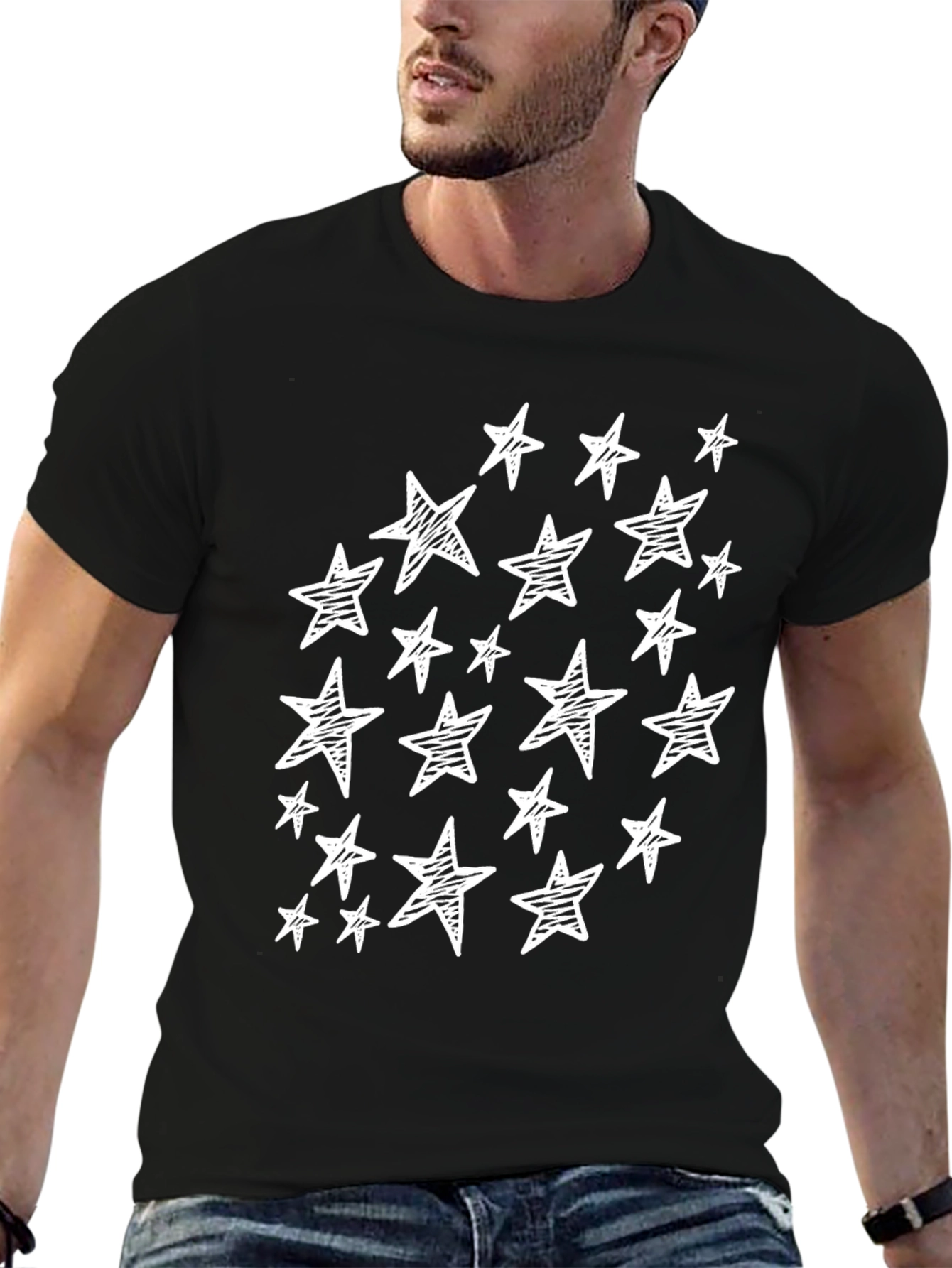 Sketch Star T-Shirt - Black Crew Neck Casual Tee