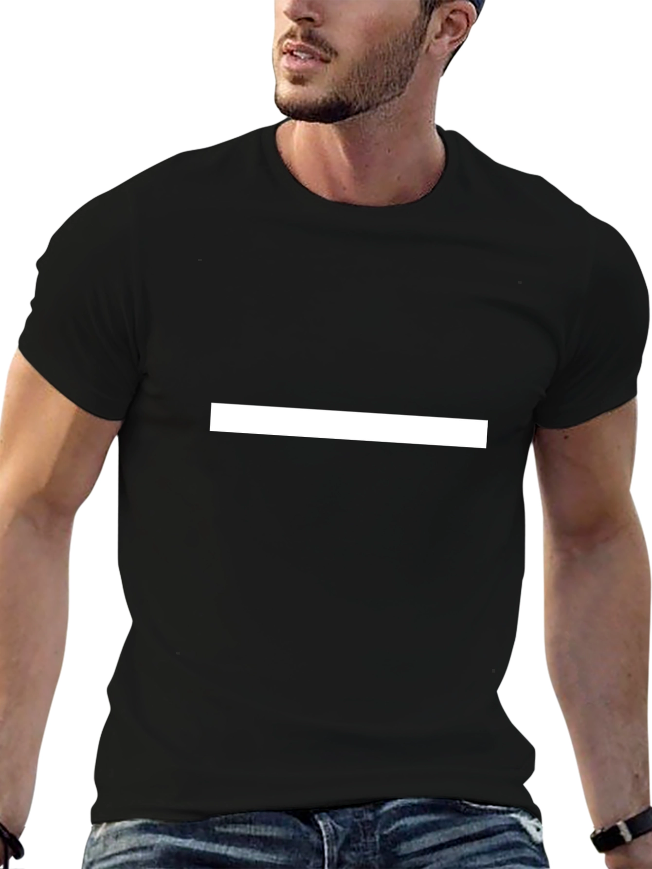 Minimalist Black T-Shirt with White Stripe