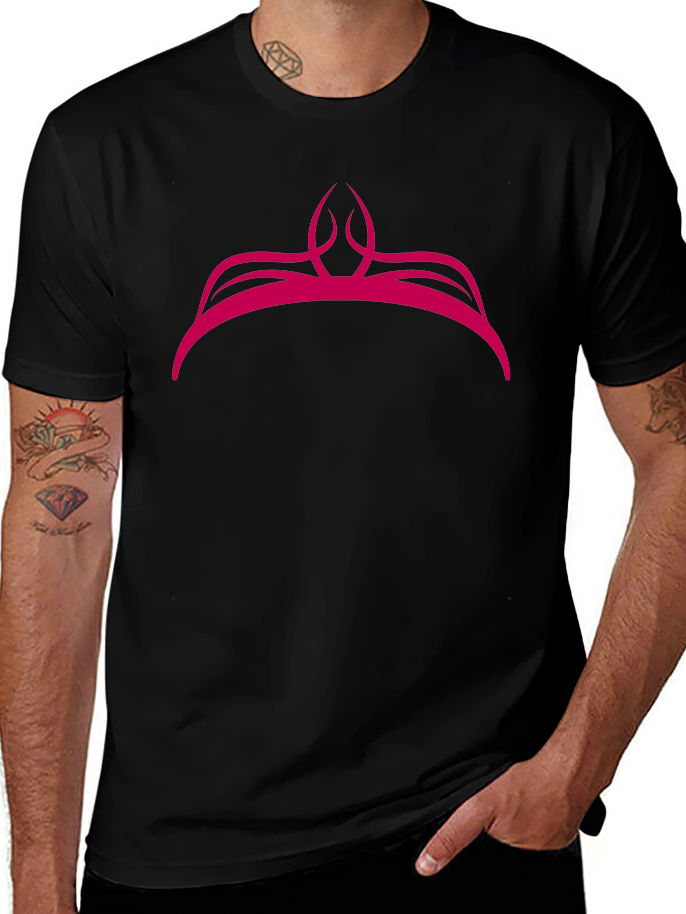 Pink Crown Graphic Black T-Shirt