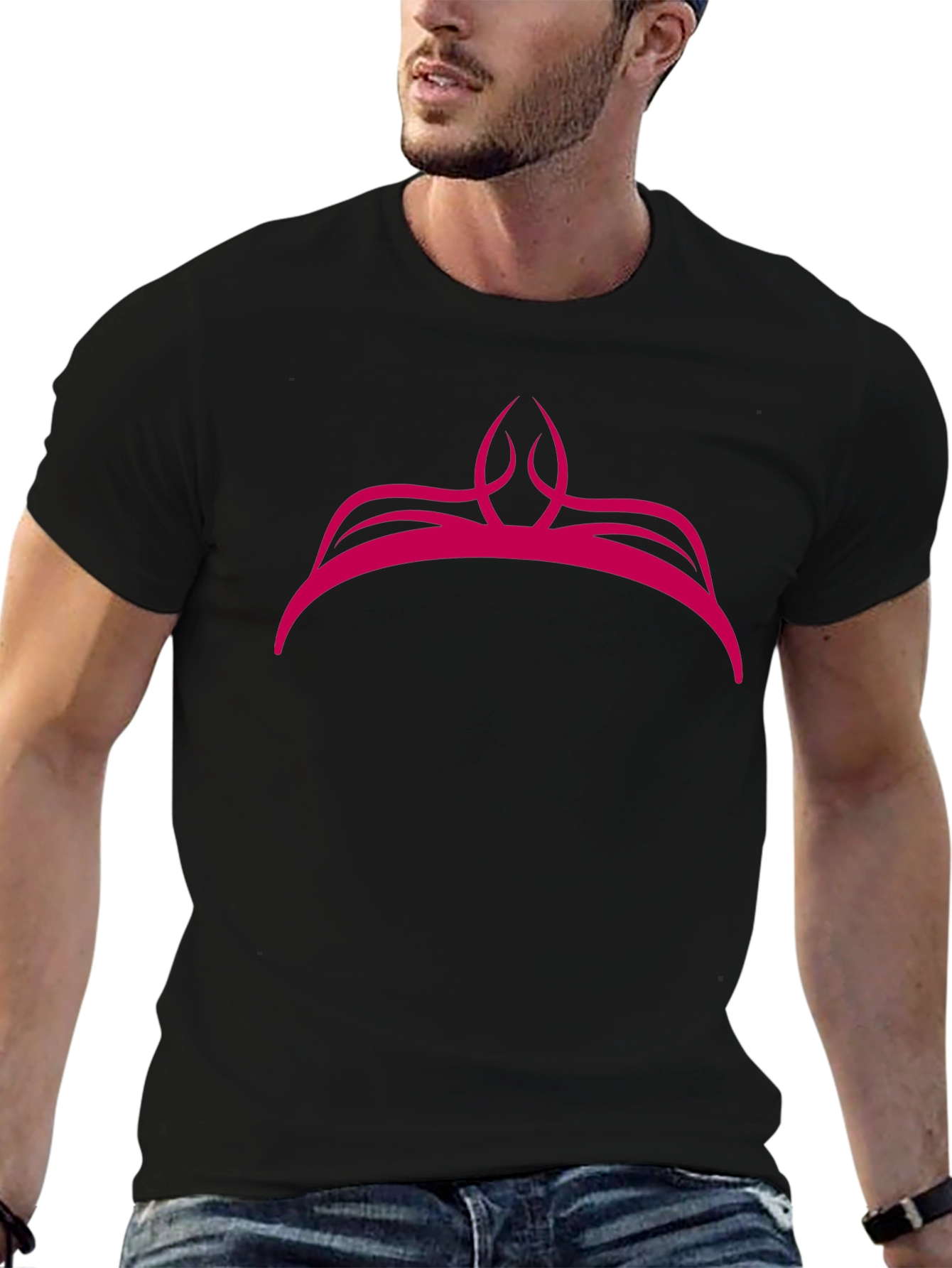 Pink Crown Graphic Black T-Shirt