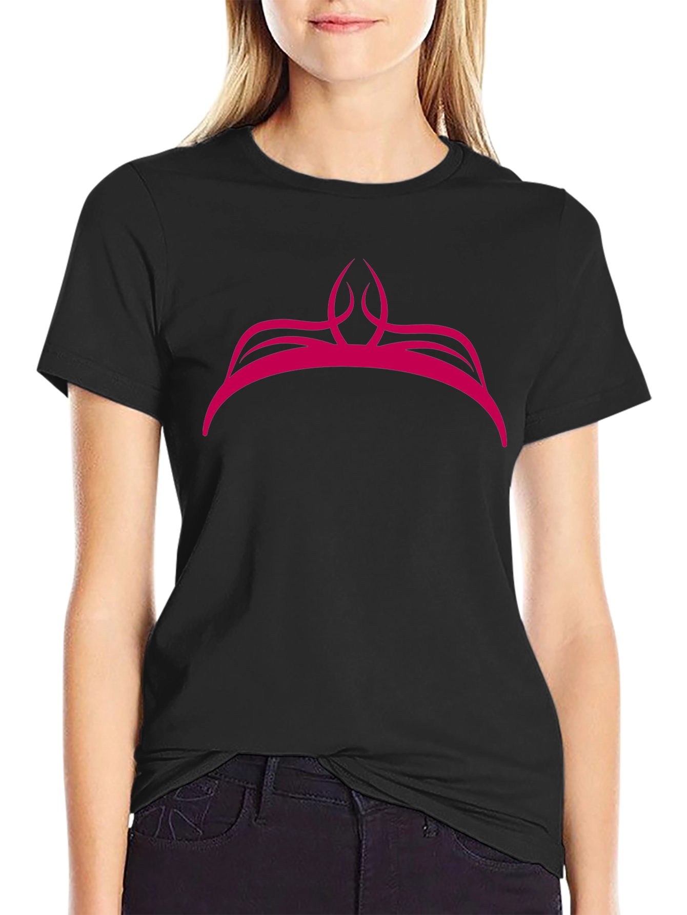 Pink Crown Graphic Black T-Shirt