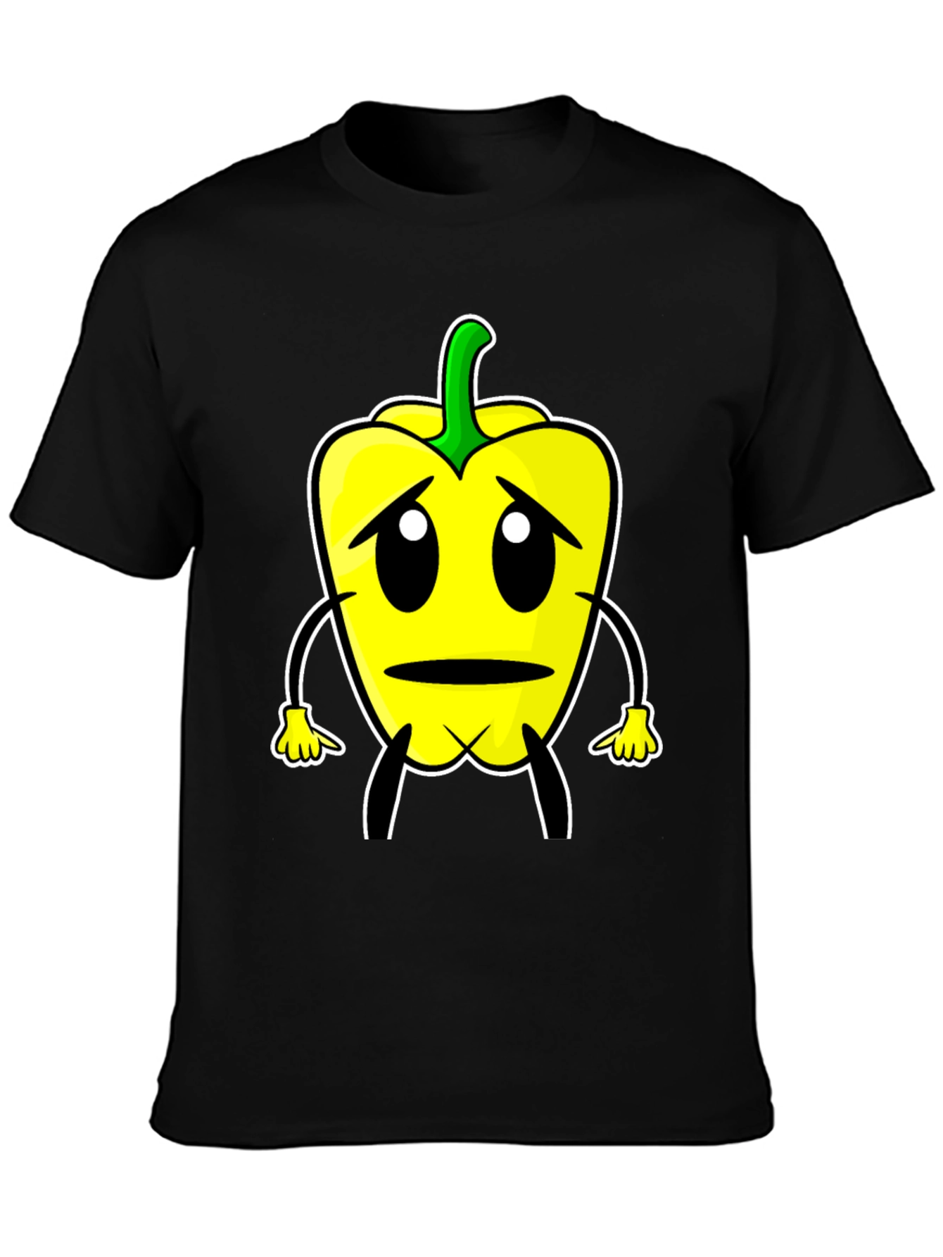 Sad Pepper Cartoon Graphic Tee - Black T-Shirt