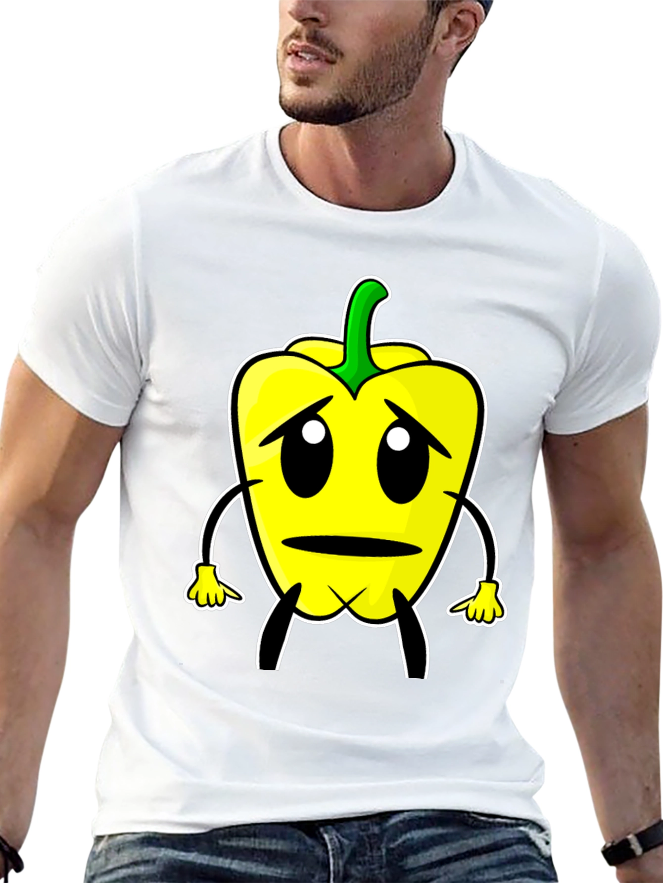 Sad Pepper Cartoon Graphic Tee - Black T-Shirt