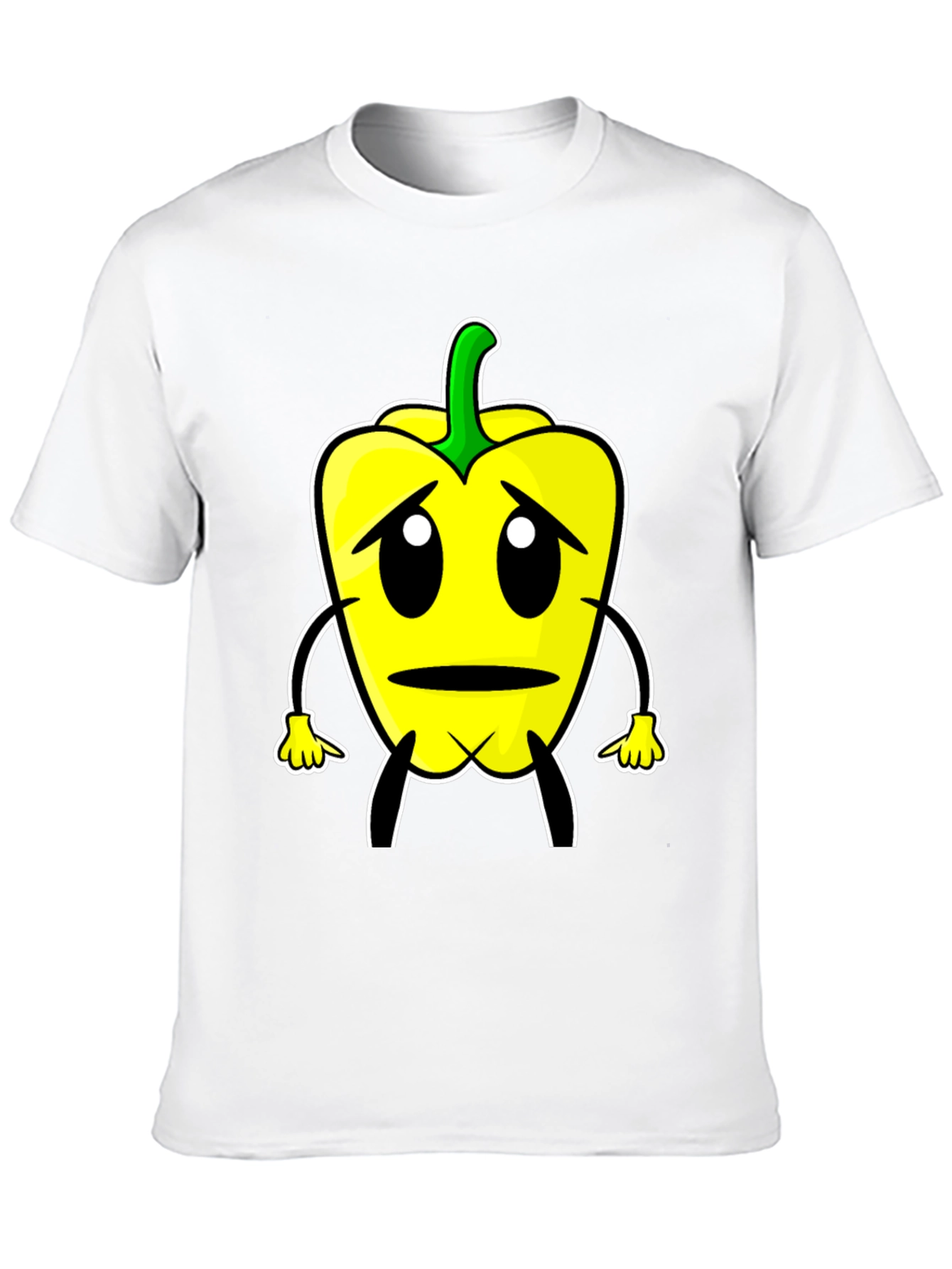 Sad Pepper Cartoon Graphic Tee - Black T-Shirt