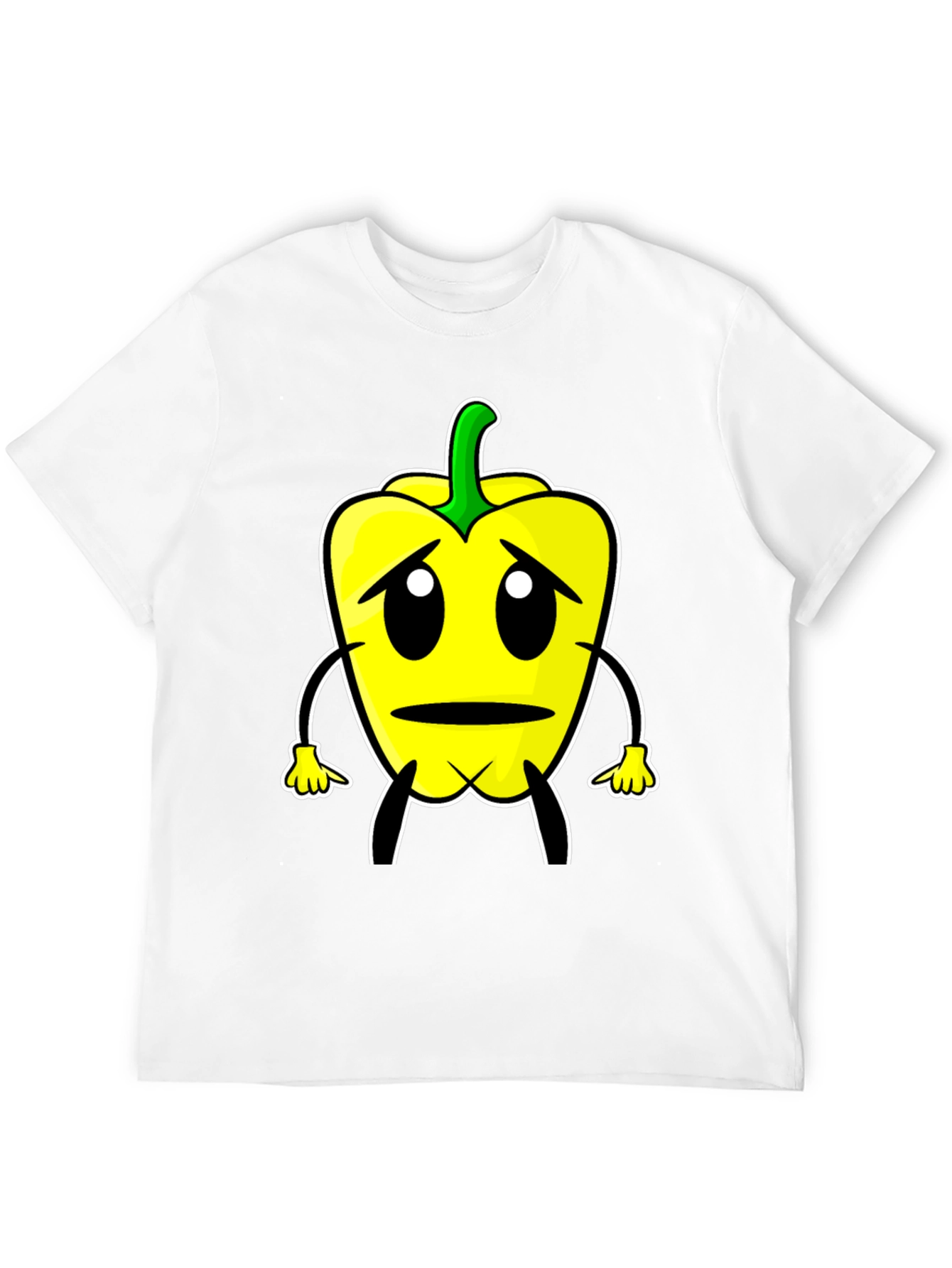 Sad Pepper Cartoon Graphic Tee - Black T-Shirt